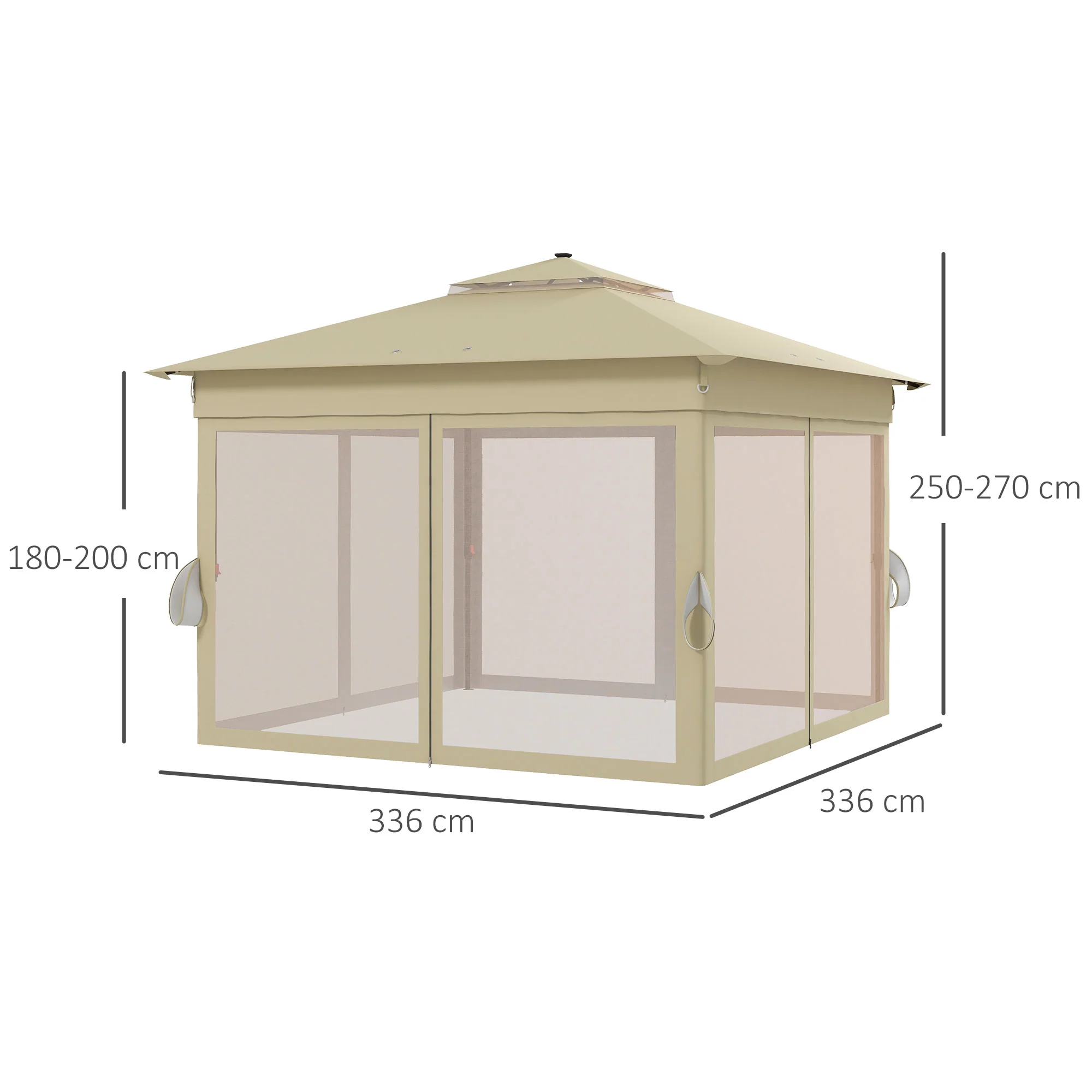 Outsunny 3x3(m) Pop Up Gazebo w/ Solar-Powered LED Lights Curtain Netting Khaki - Image 5