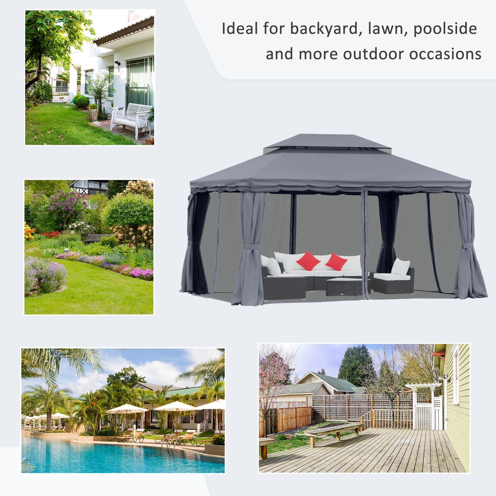 Outsunny 3x4m 2-Tier Gazebo Aluminium Garden Marquee Party Tent Light Grey - Image 7