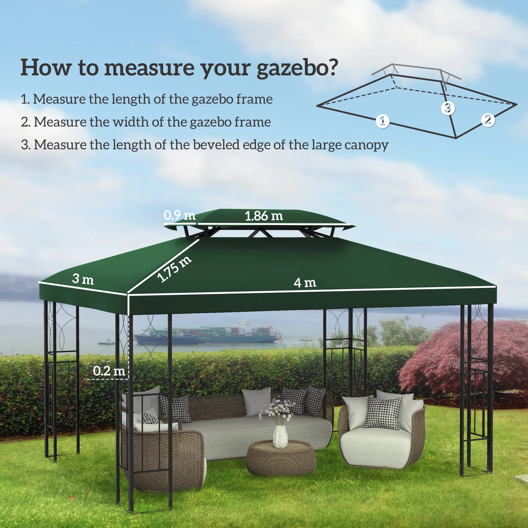 Outsunny 3x4m Gazebo Replacement Roof Canopy 2 Tier Top UV Cover - Image 14