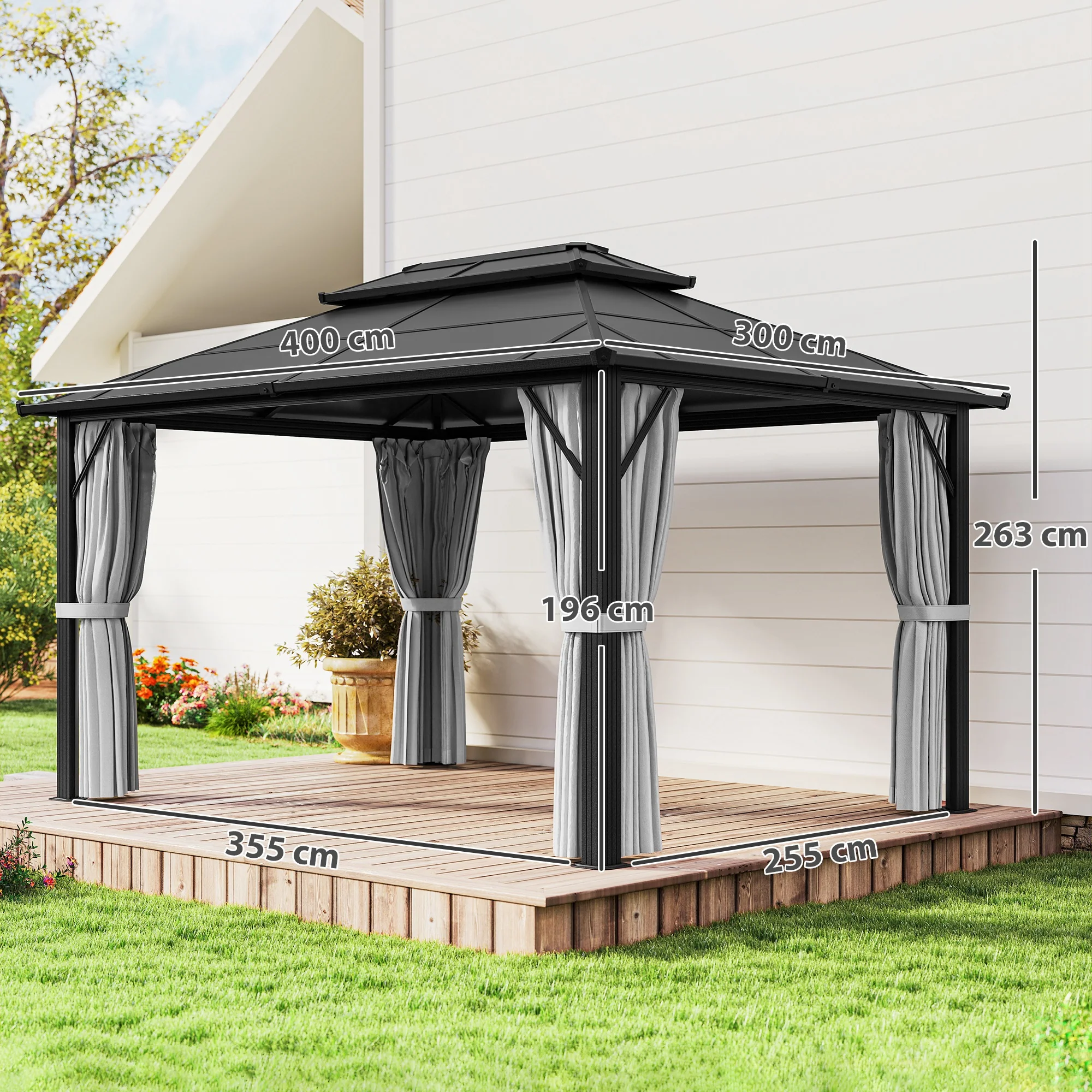 Outsunny 3x4m Polycarbonate Hardtop Gazebo with Aluminium Frame - Image 14