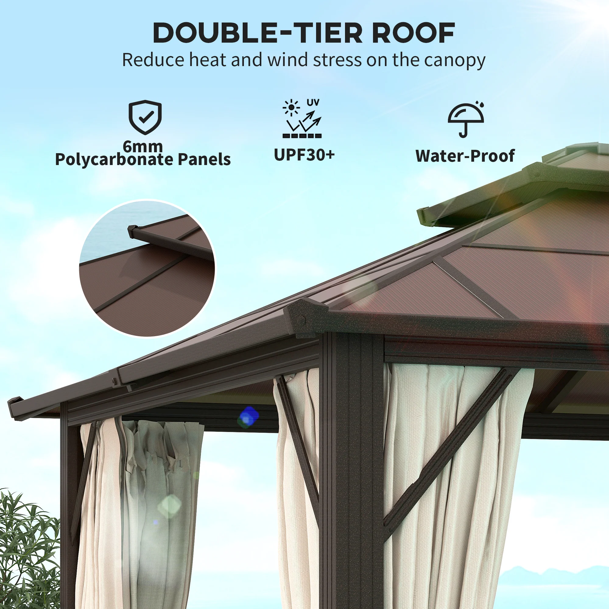 Outsunny 3x4m Polycarbonate Hardtop Gazebo with Aluminium Frame - Image 3