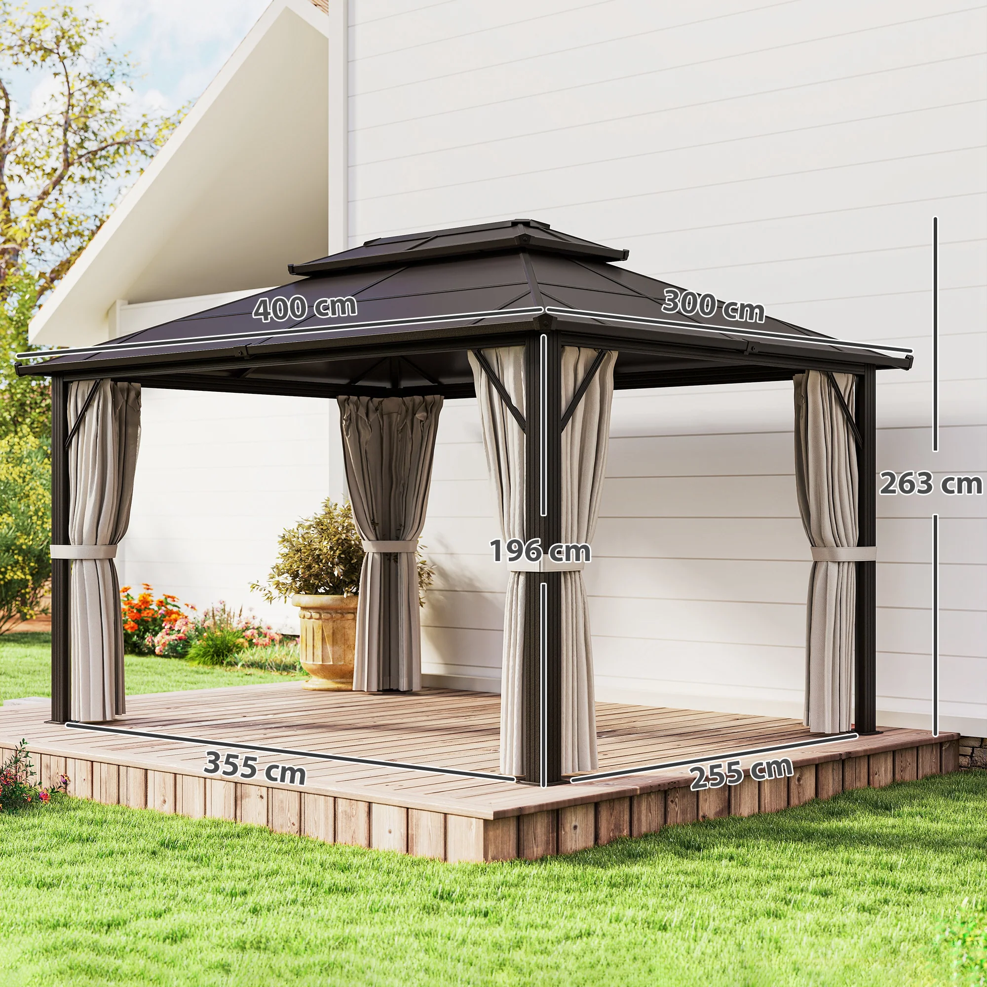 Outsunny 3x4m Polycarbonate Hardtop Gazebo with Aluminium Frame - Image 5