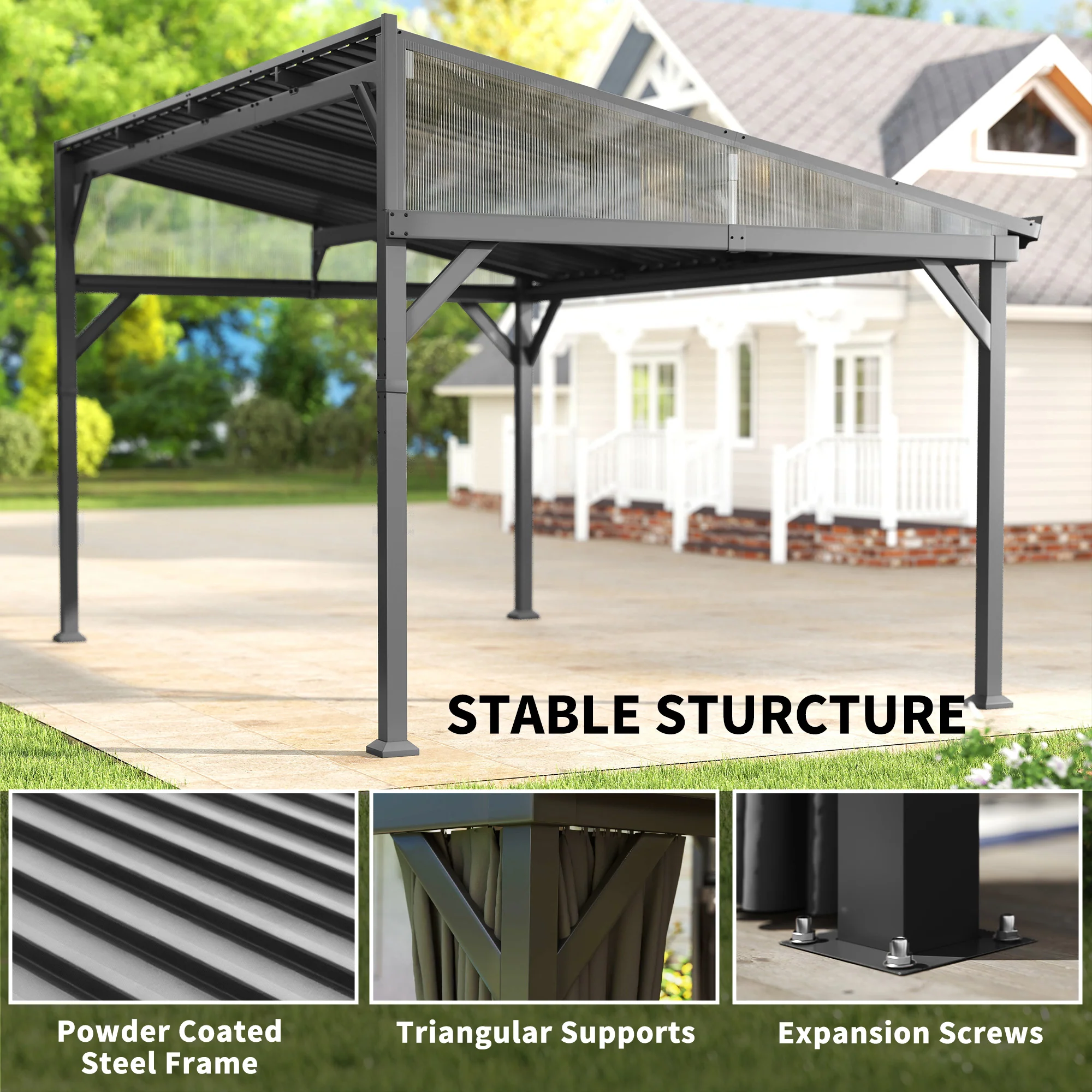 Outsunny 4.3 X 3 M Garden Pergola With Netting Curtains, Lean To Pergola - Image 8