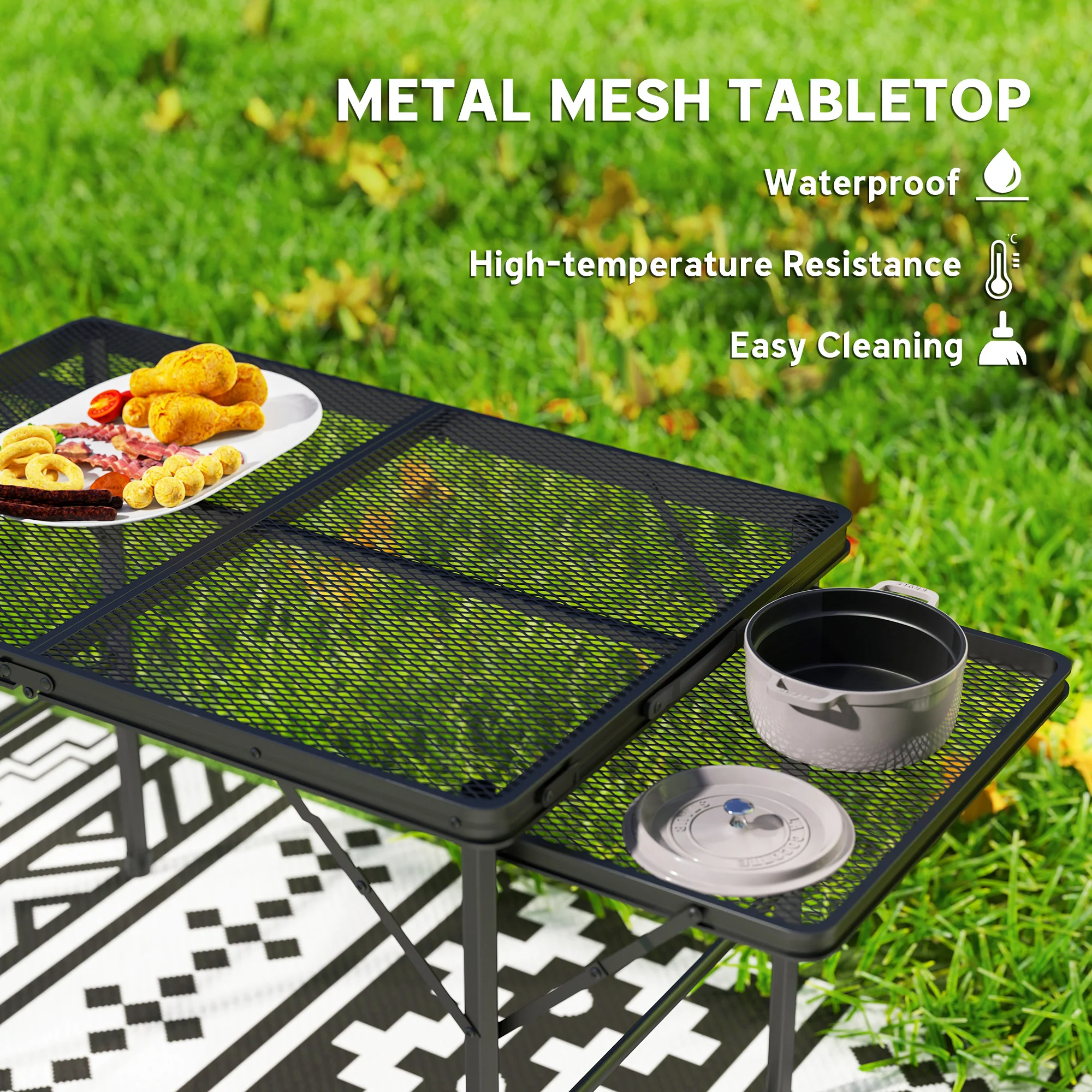 Outsunny 4.5ft Portable Folding Table, Height Adjustable Metal Picnic Table - Image 6