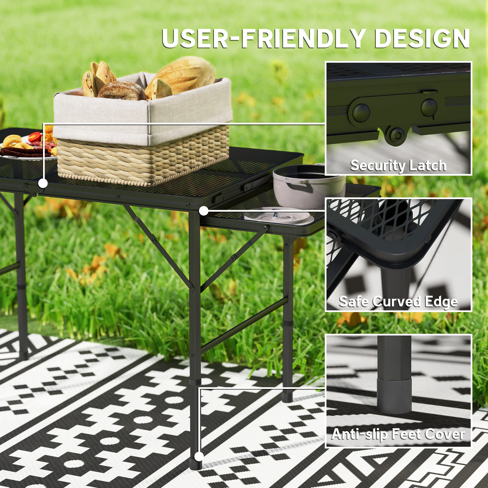 Outsunny 4.5ft Portable Folding Table, Height Adjustable Metal Picnic Table - Image 7
