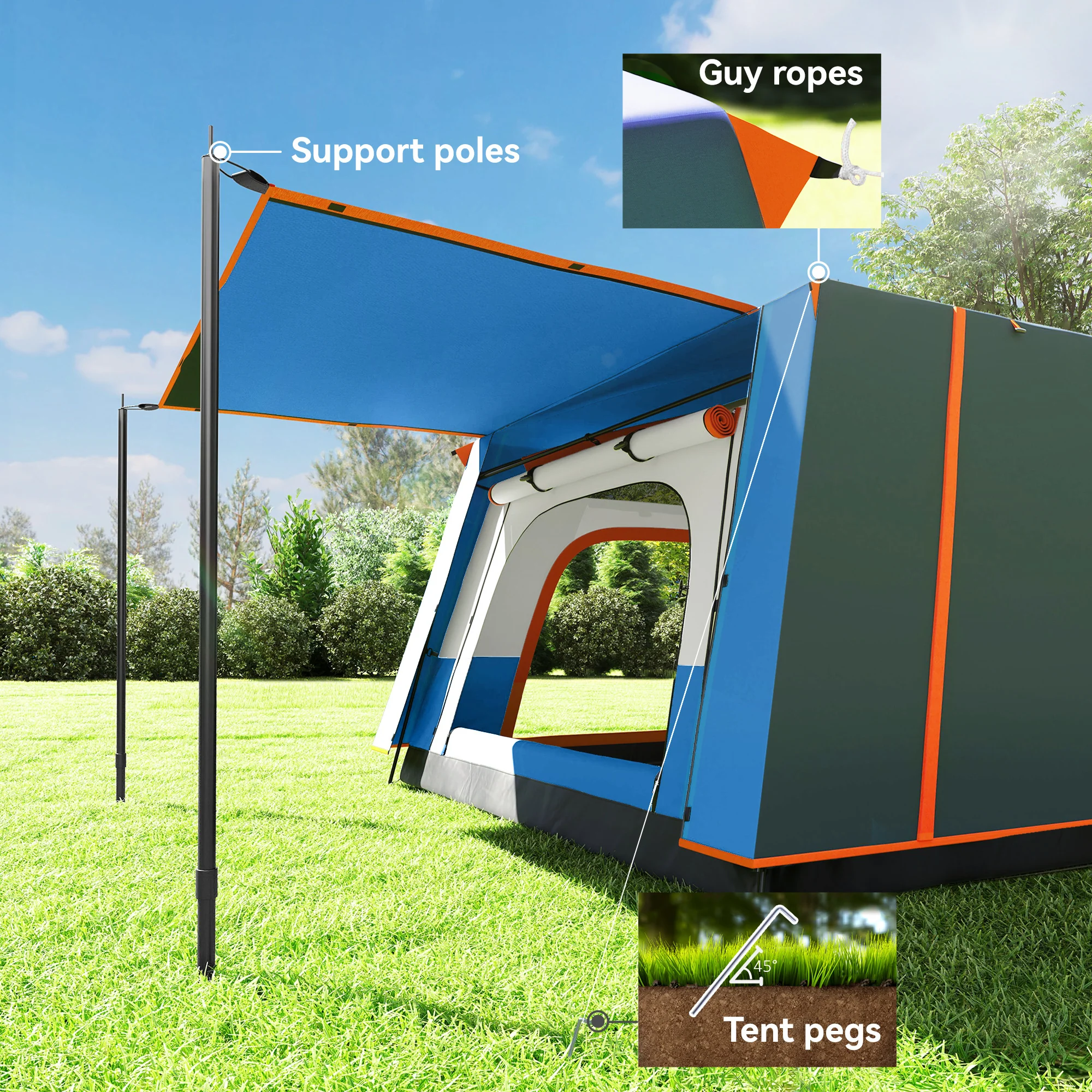Outsunny 4-6 Man Camping Tent with 2 Bedroom, 3000mm Waterproof, Blue - Image 8