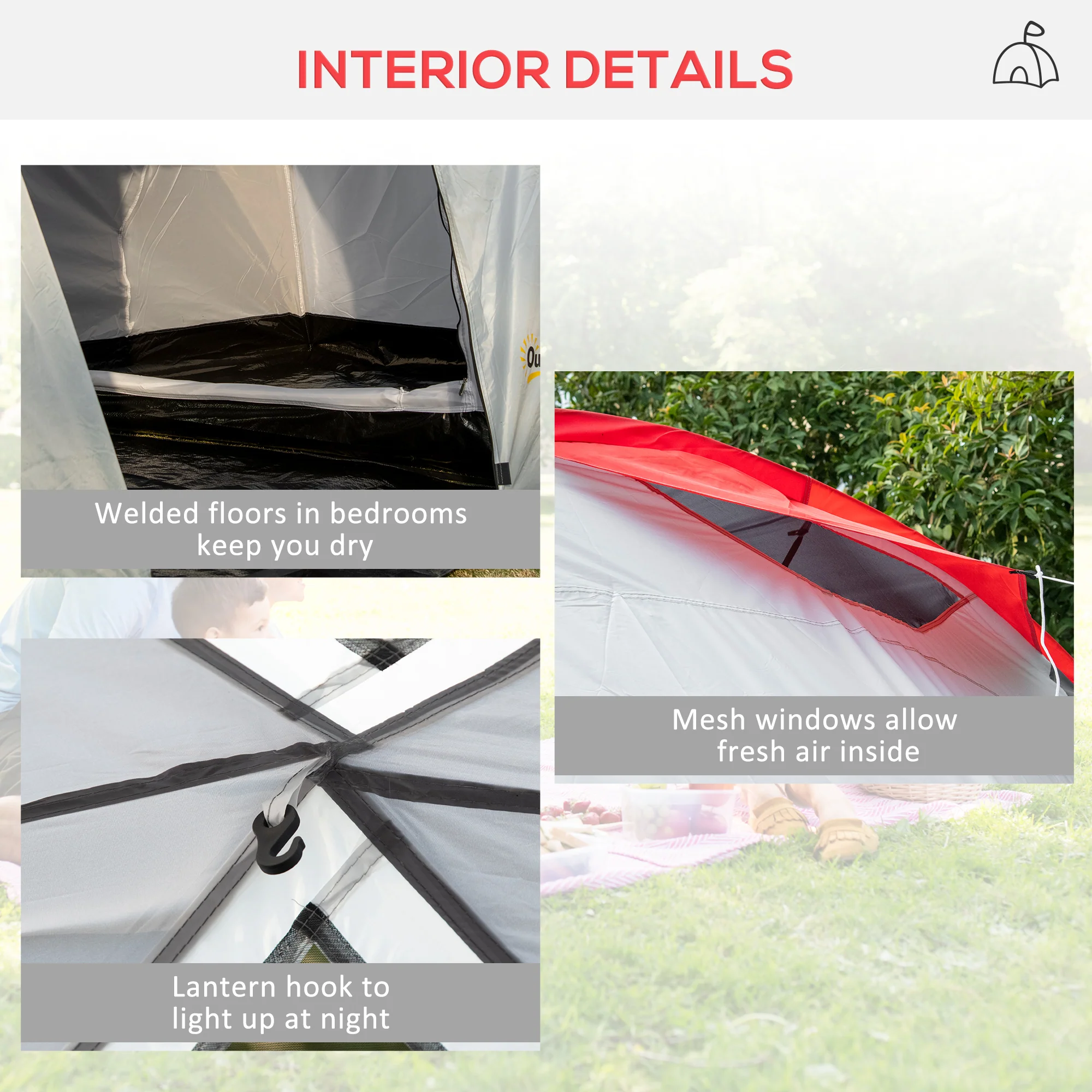 Outsunny 4-6 Person Camping Tent With 2 Bedroom, Living Area And Vestibule - Image 6