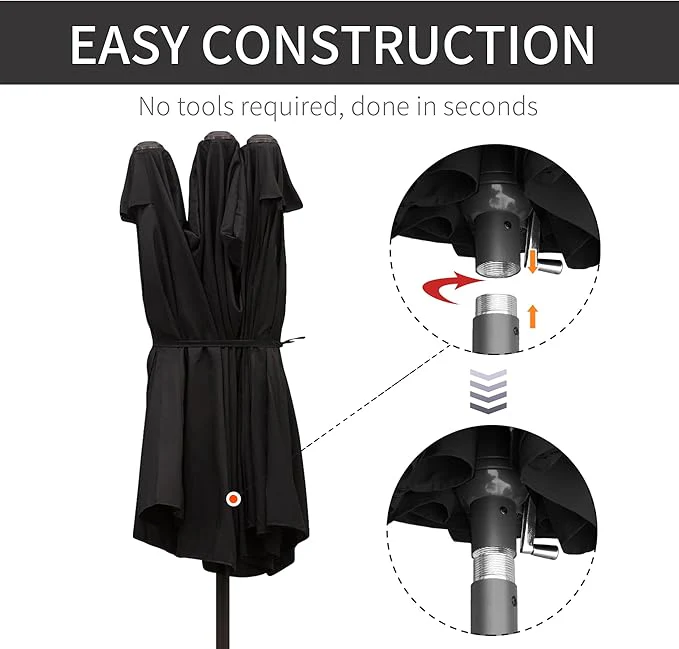 Outsunny 4.6M Garden Patio Umbrella Canopy Parasol Sun Shade w/o Base Black - Image 2