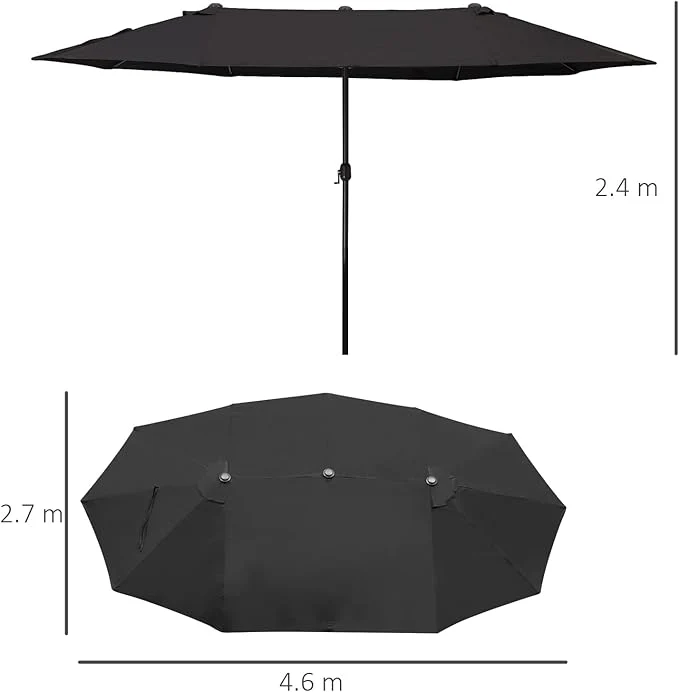 Outsunny 4.6M Garden Patio Umbrella Canopy Parasol Sun Shade w/o Base Black - Image 3