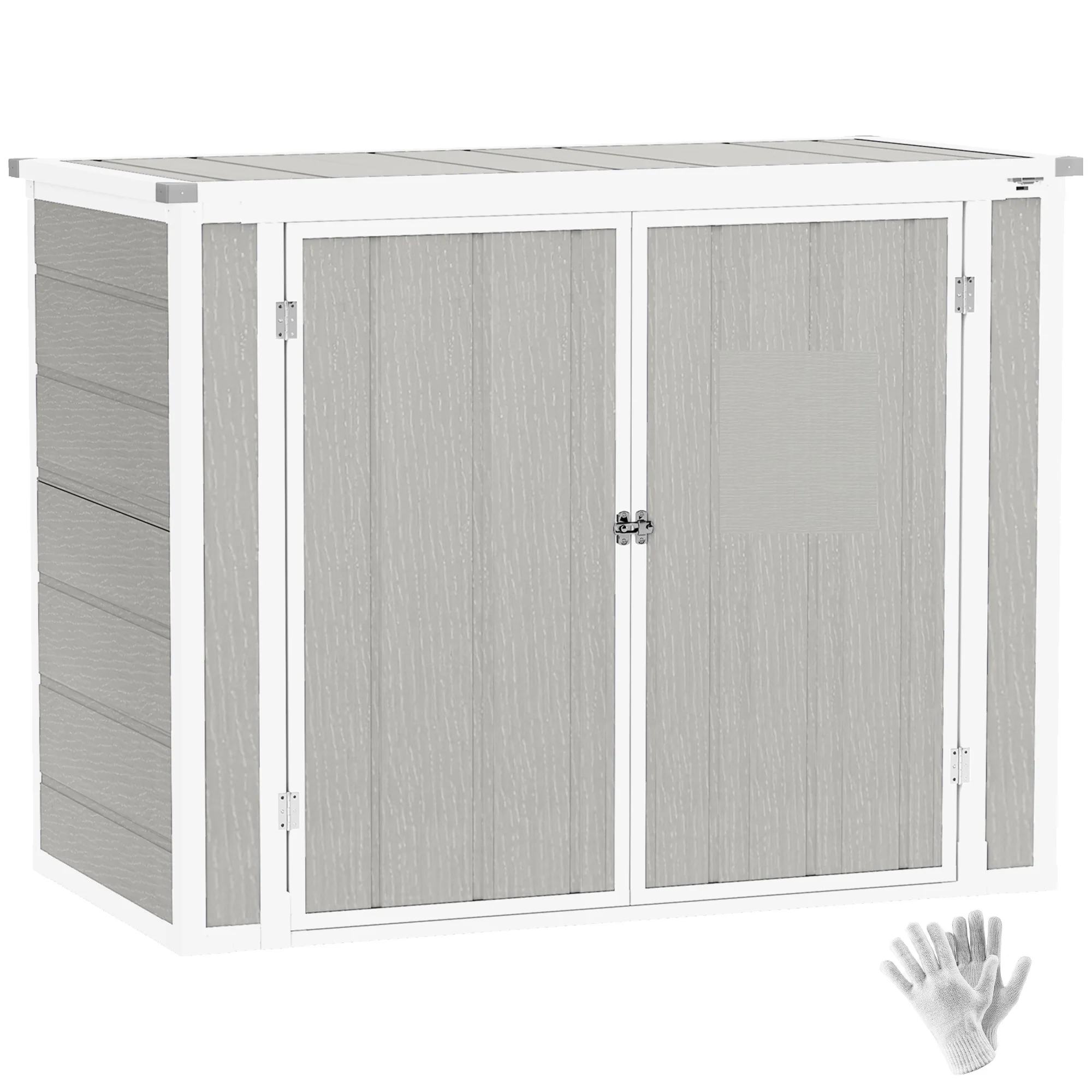 Outsunny 4.7 x 2.5FT Lockable Garden Shed, 2-Bin Storage Shed, Light Grey - Image 10