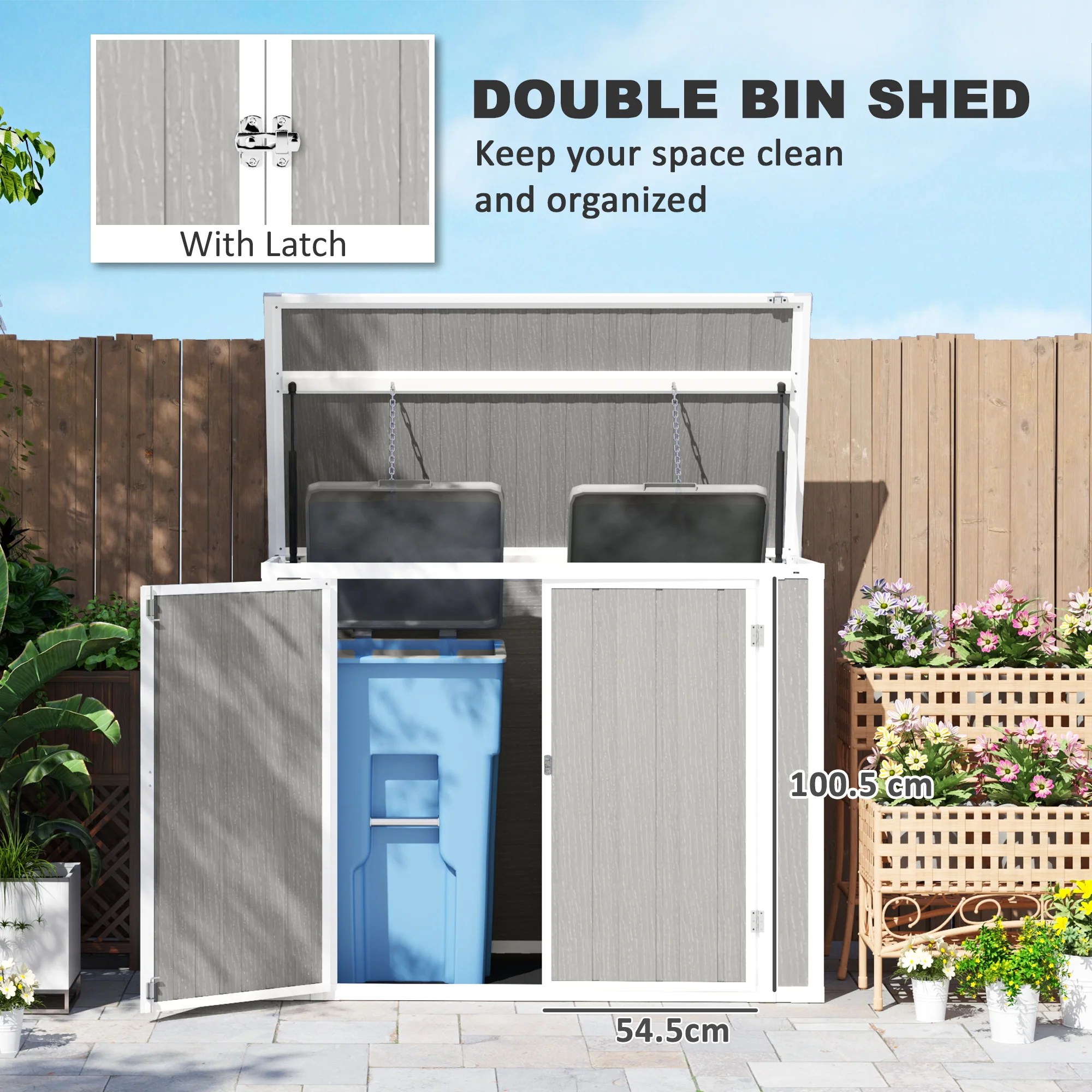 Outsunny 4.7 x 2.5FT Lockable Garden Shed, 2-Bin Storage Shed, Light Grey - Image 15