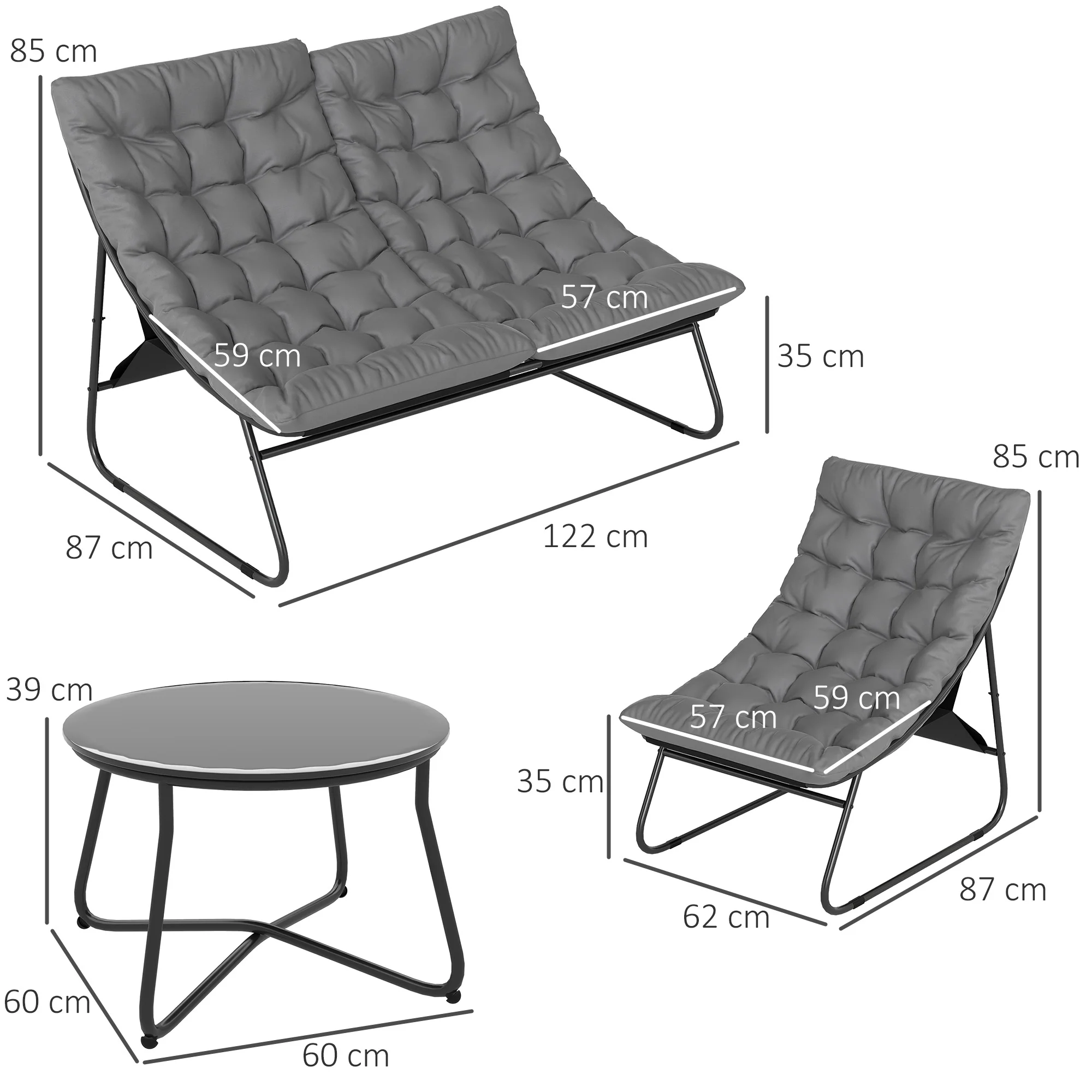 Outsunny 4 PC Garden Furniture Set with Loveseat, Chairs, Table - Image 5