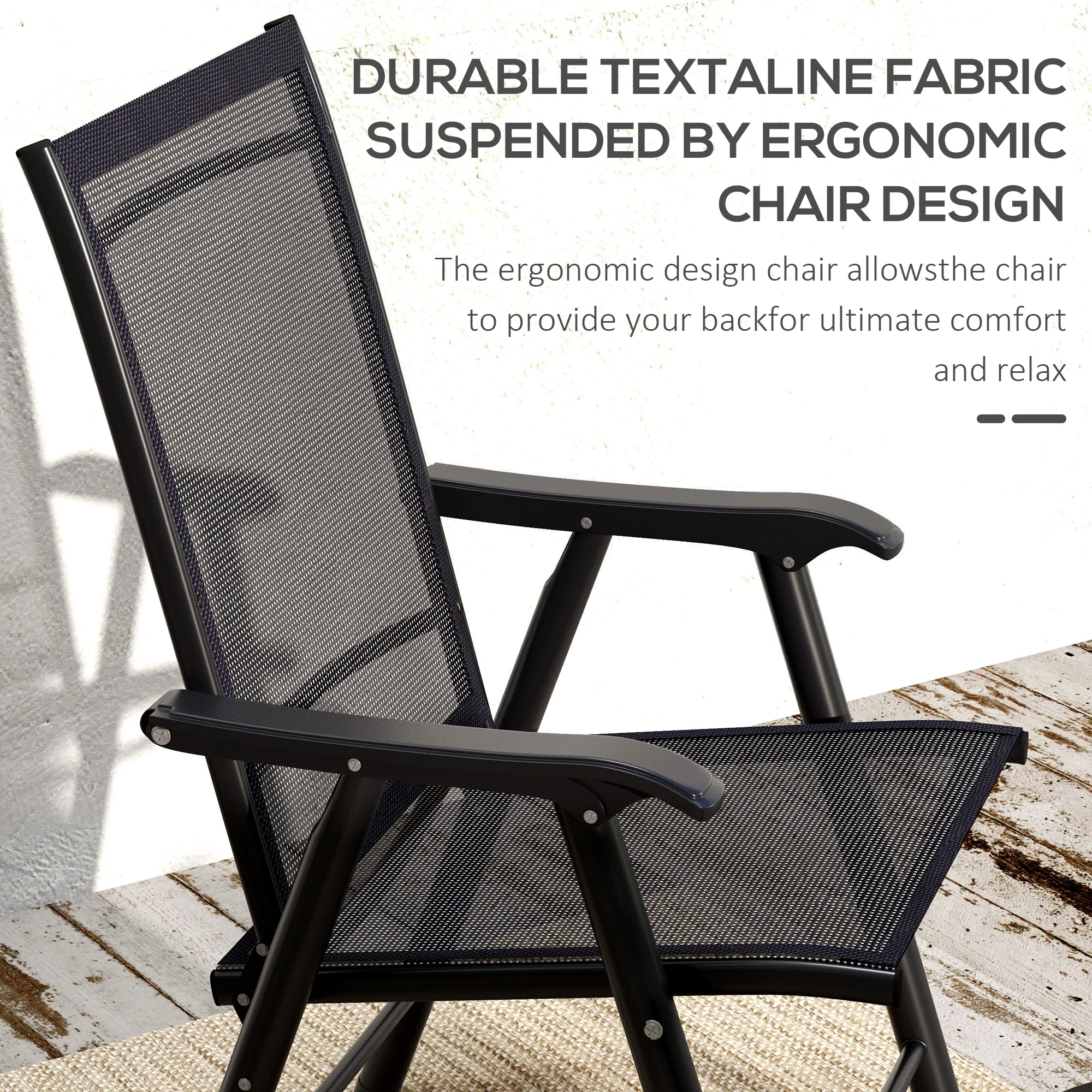 Outsunny 4-PCS Garden Armchairs Outdoor Patio Folding Furniture Black - Image 3