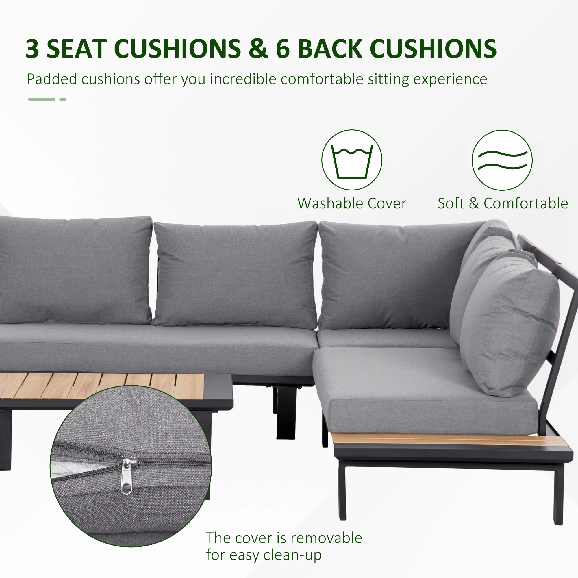 Outsunny 4 PCS Garden Furniture Conversation Set w/ Loveseat Table, Grey - Image 6