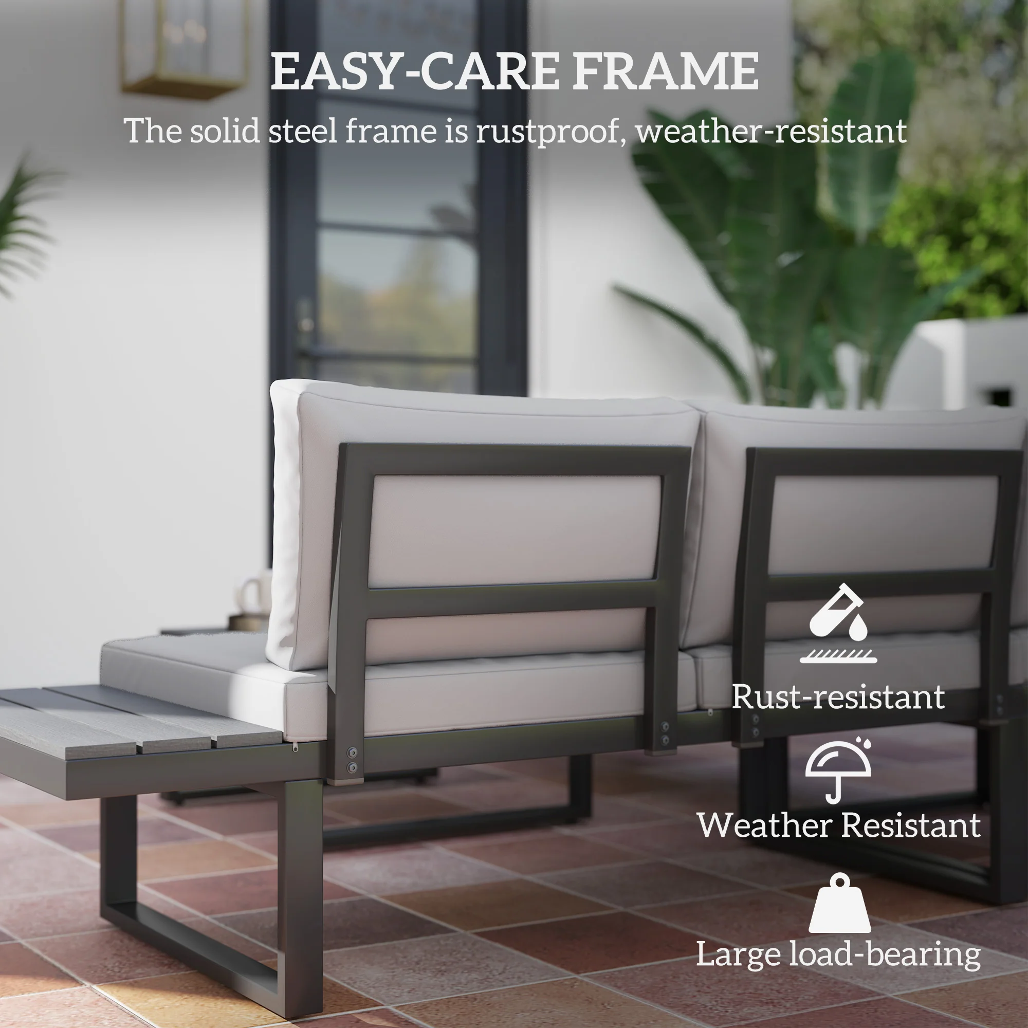 Outsunny 4 PCs Garden Set W/ 5-Level Recline Corner Conversation Sofa Set - Image 3