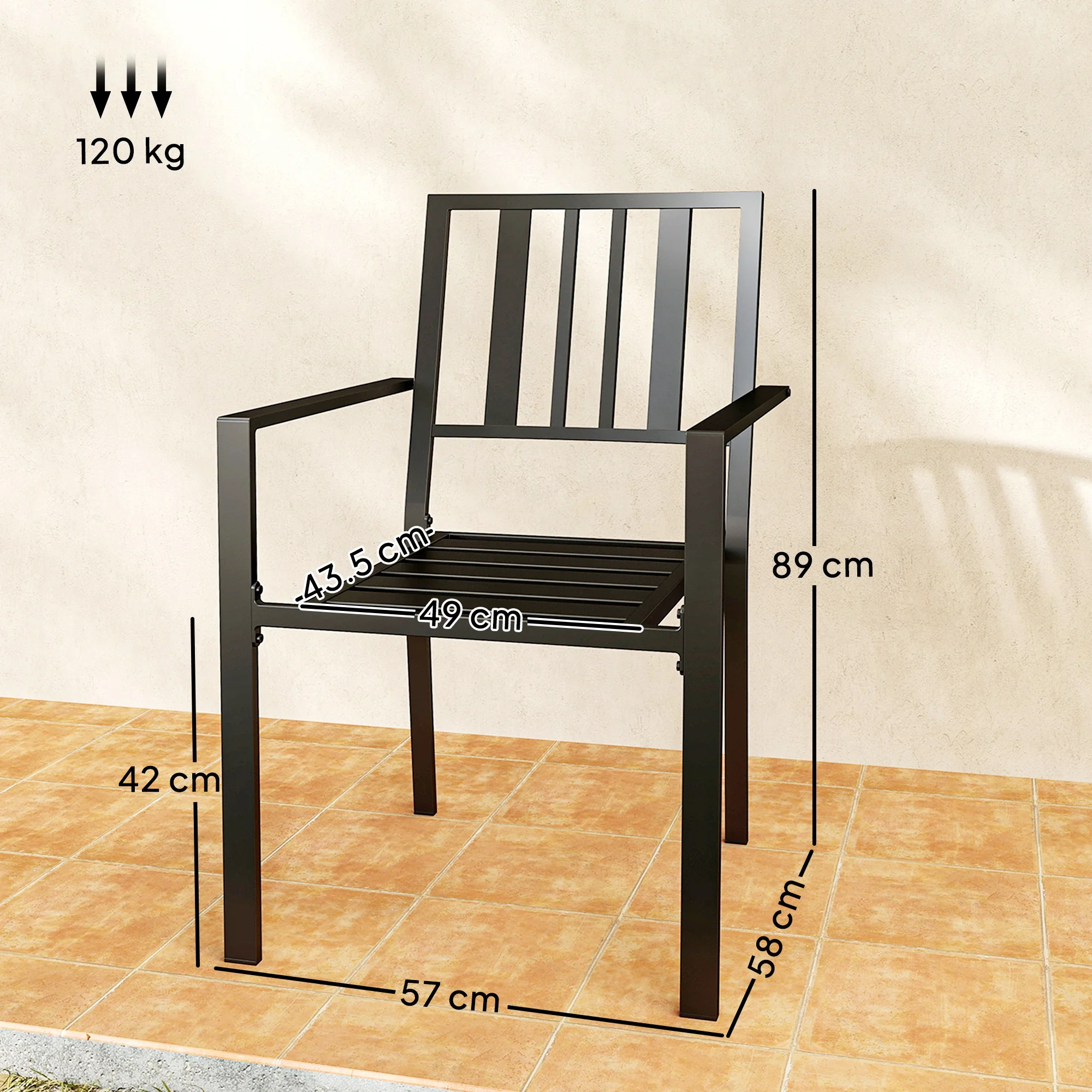 Outsunny 4 PCs Stackable Outdoor Garden Chairs with Metal Slatted Design, Black - Image 5