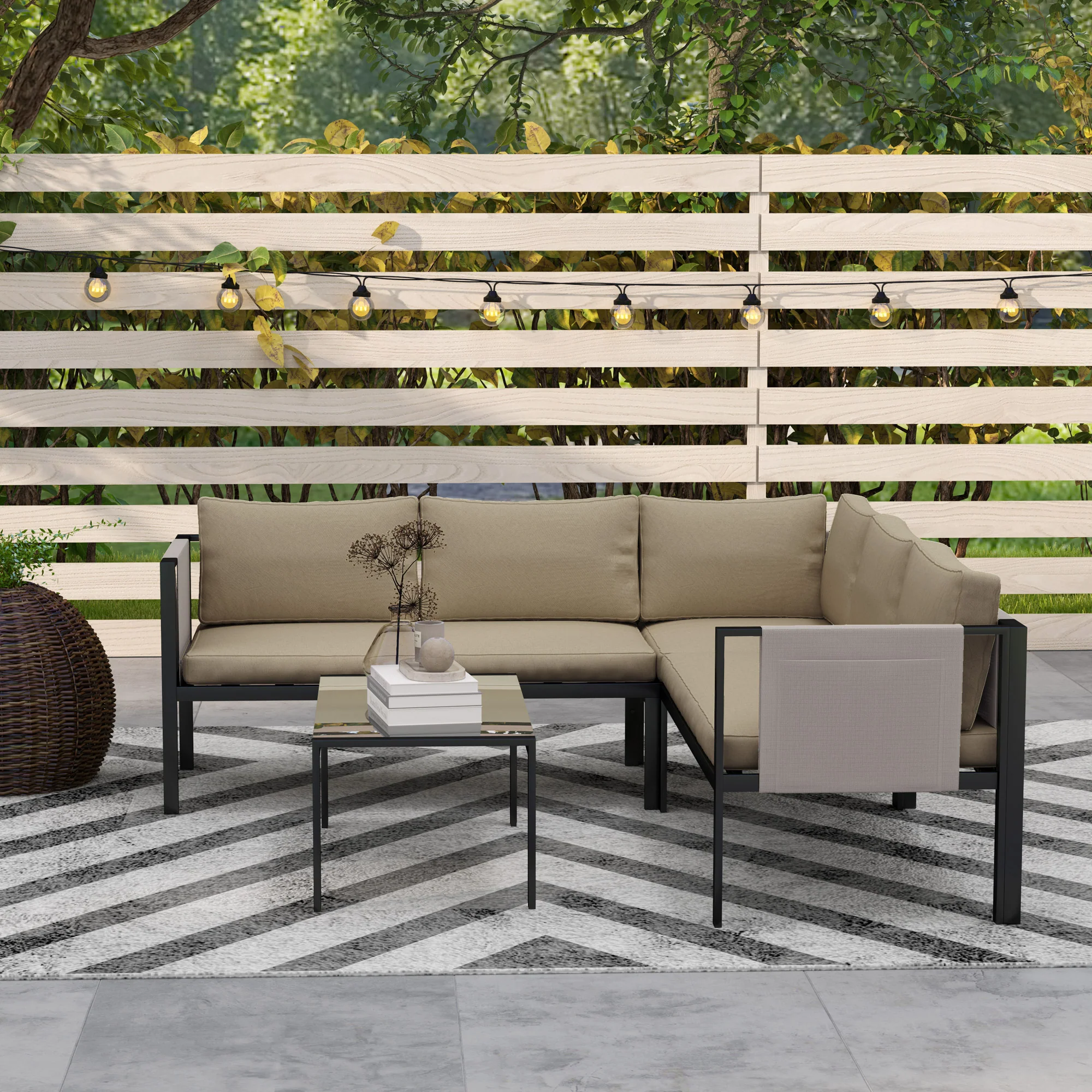Outsunny 4 Piece Garden Furniture Set W/ Breathable Mesh Pocket, Khaki - Image 9