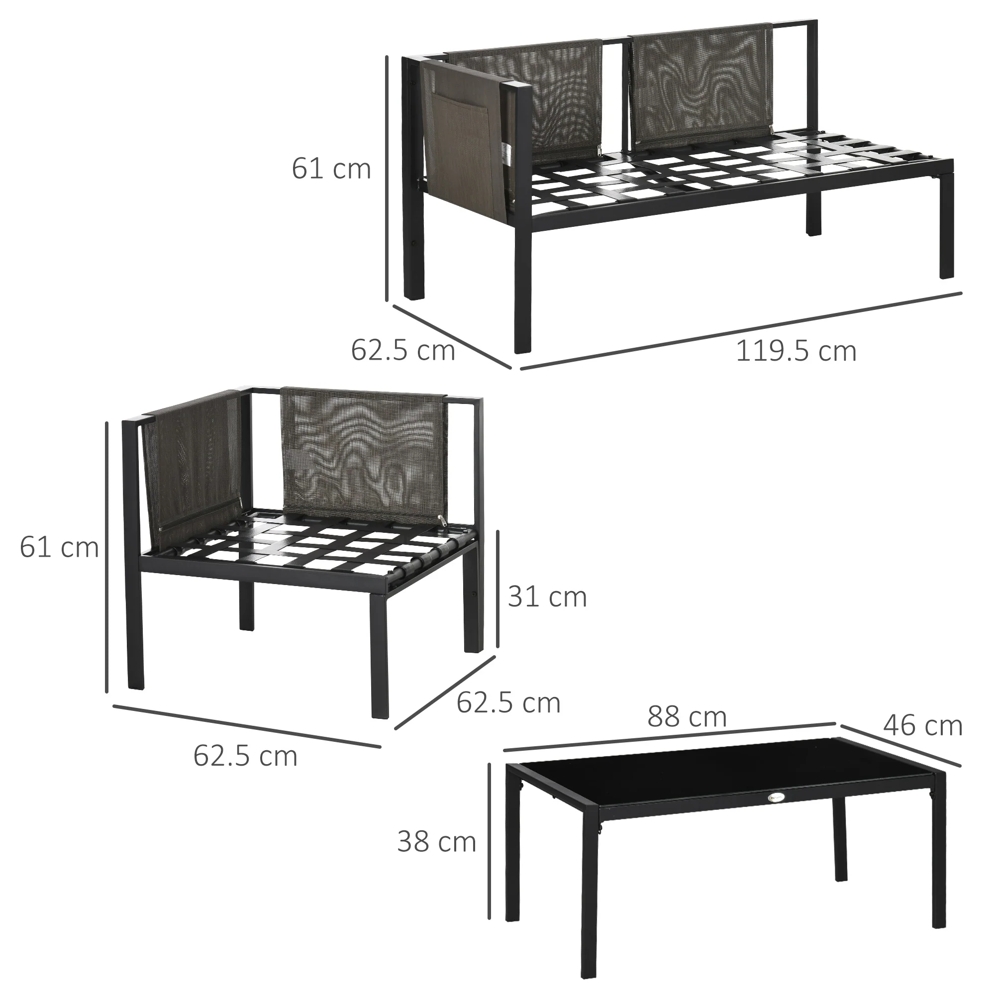 Outsunny 4 Piece Garden Furniture Set w/ Breathable Mesh Pocket, Light Grey - Image 5