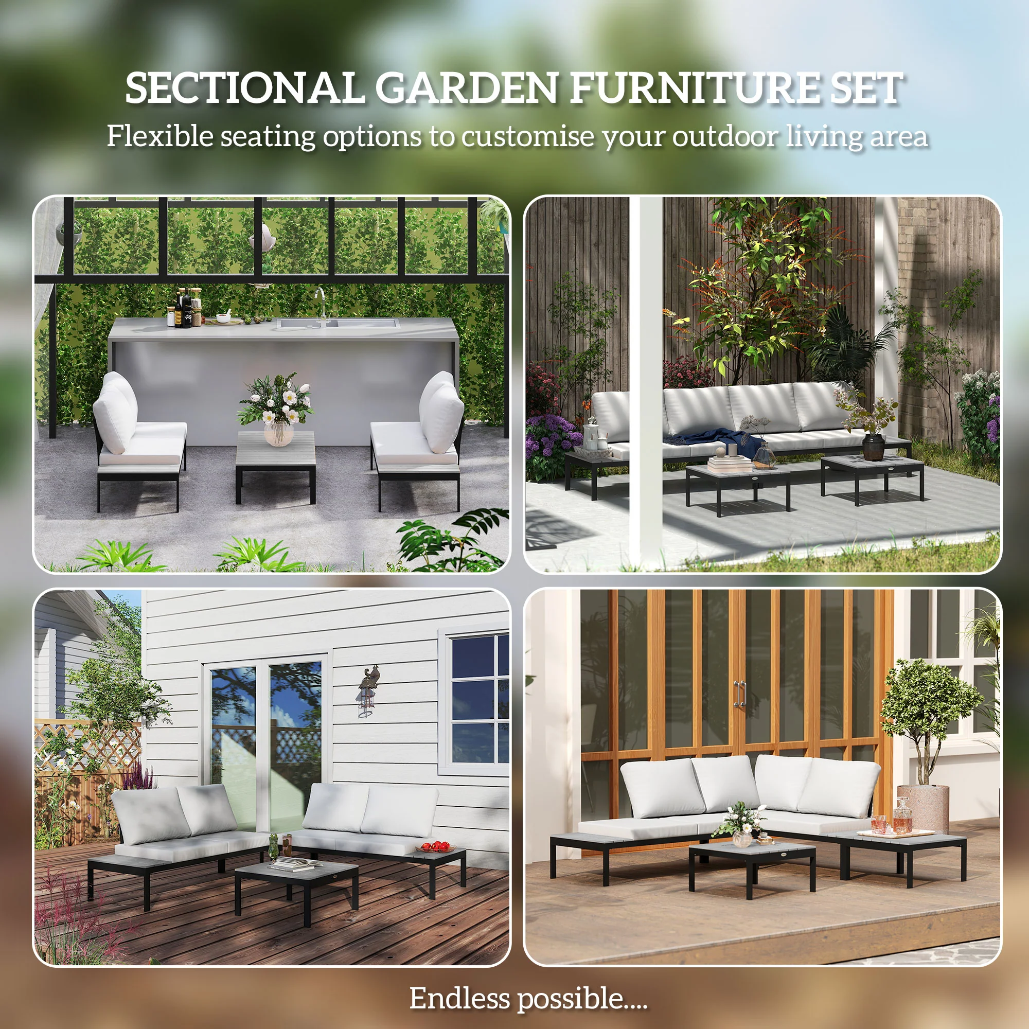 Outsunny 4 Seater Garden Corner Sofa Set With Removable Thick Cushions Grey - Image 3