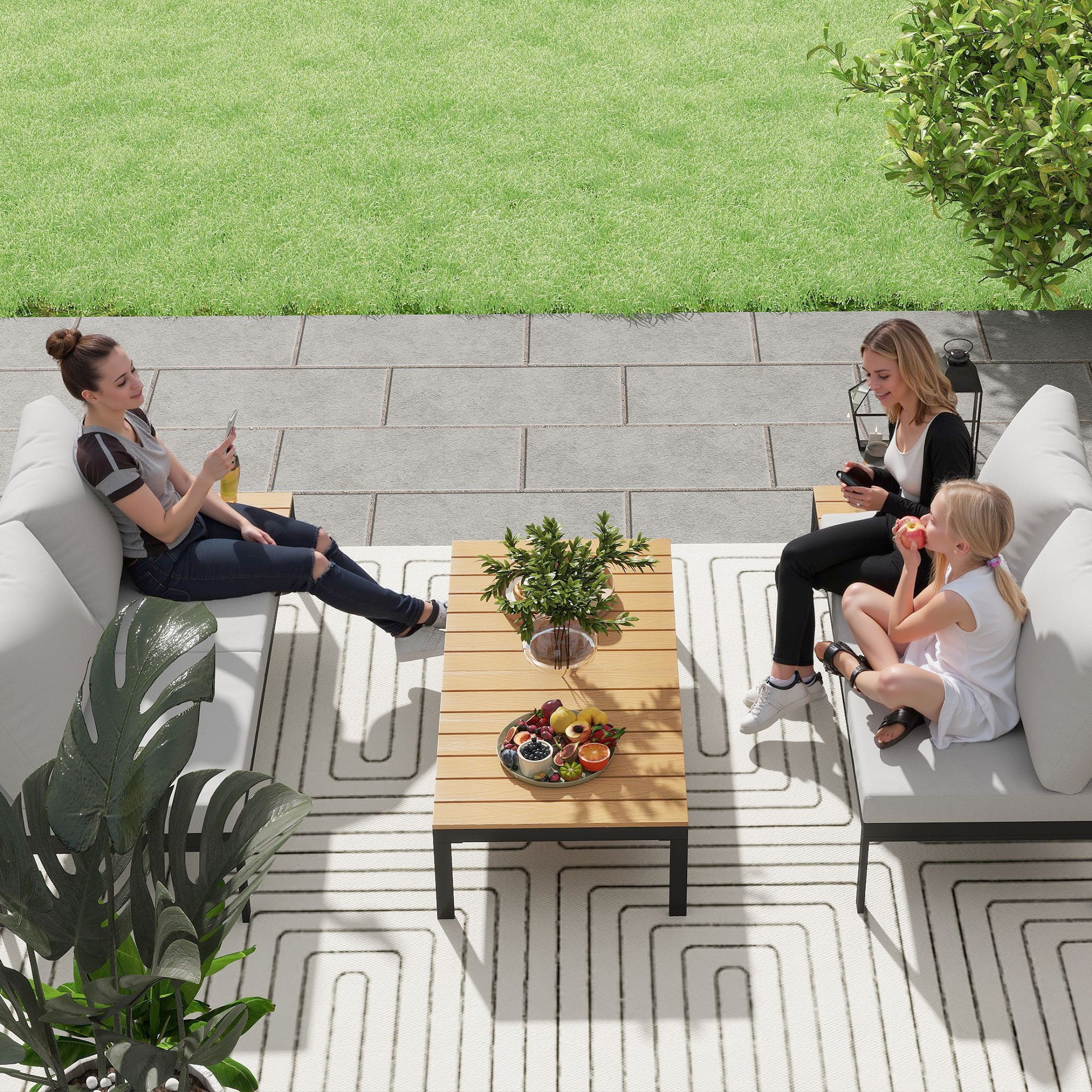 Outsunny 4 Seater Garden Corner Sofa Set with Removable Thick Cushions Teak - Image 8