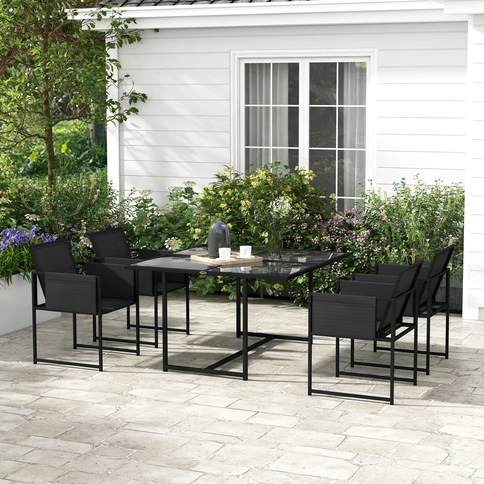 Outsunny 4 Seater Outdoor Table and Chairs with Adjustable Backrest for Garden - Image 2
