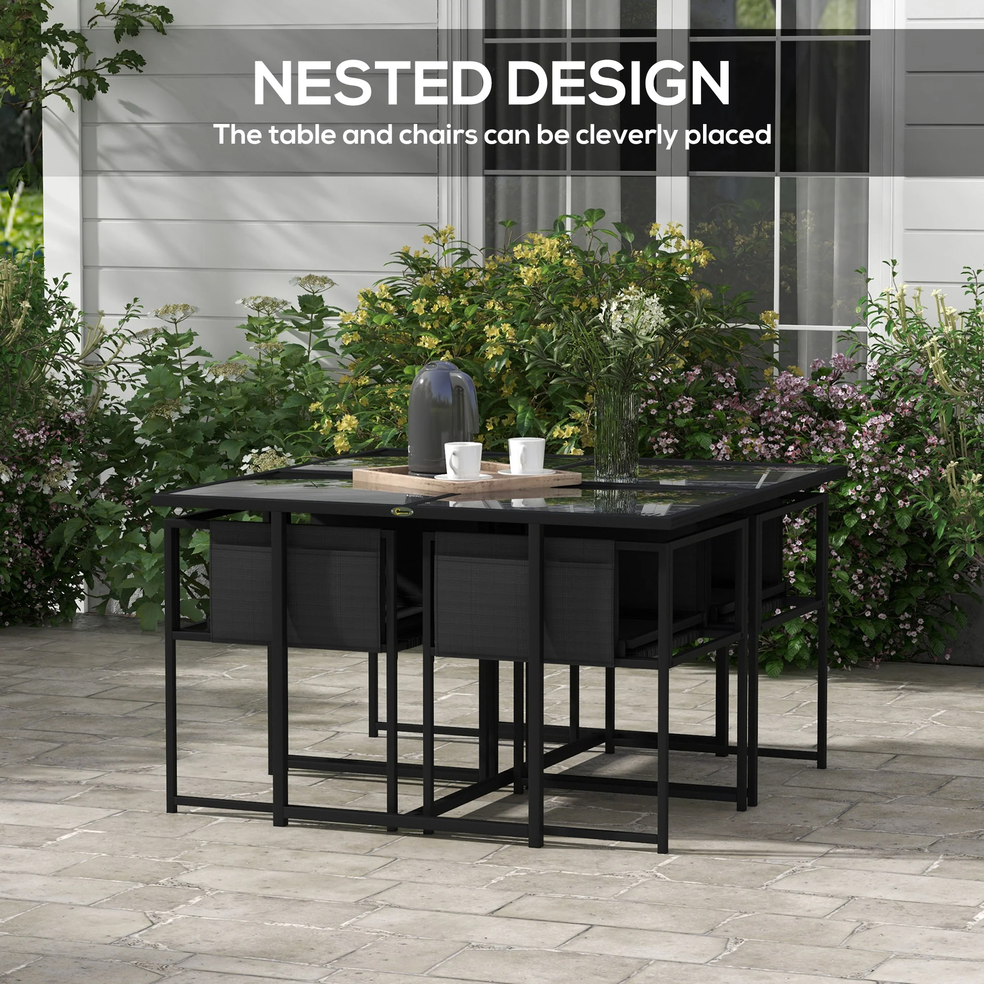 Outsunny 4 Seater Outdoor Table and Chairs with Adjustable Backrest for Garden - Image 3