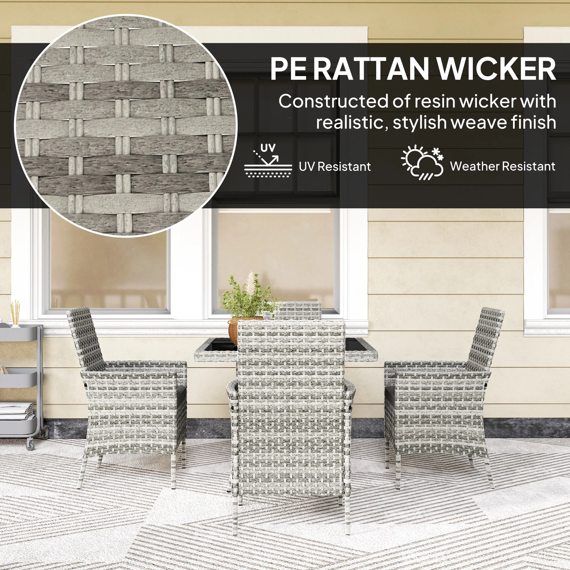 Outsunny 4 Seater Rattan Garden Furniture Set With Cushion - Image 4