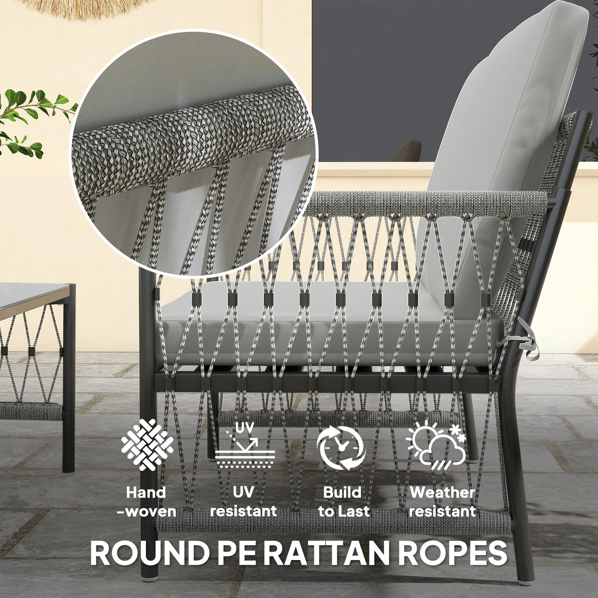 Outsunny 4 Seater Rattan Garden Sofa Set With Glass Top Coffee Table - Image 13