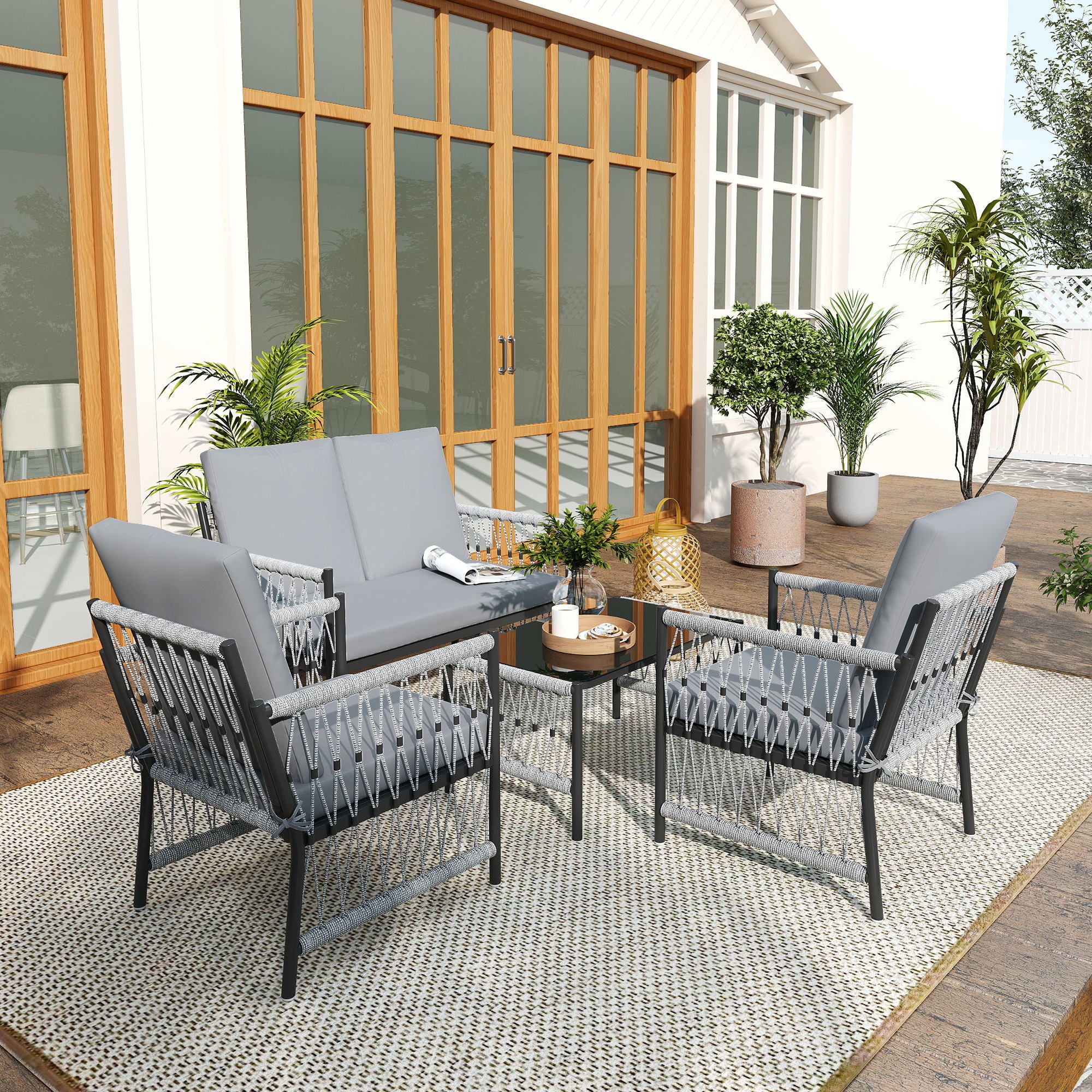 Outsunny 4 Seater Rattan Garden Sofa Set With Glass Top Coffee Table - Image 17