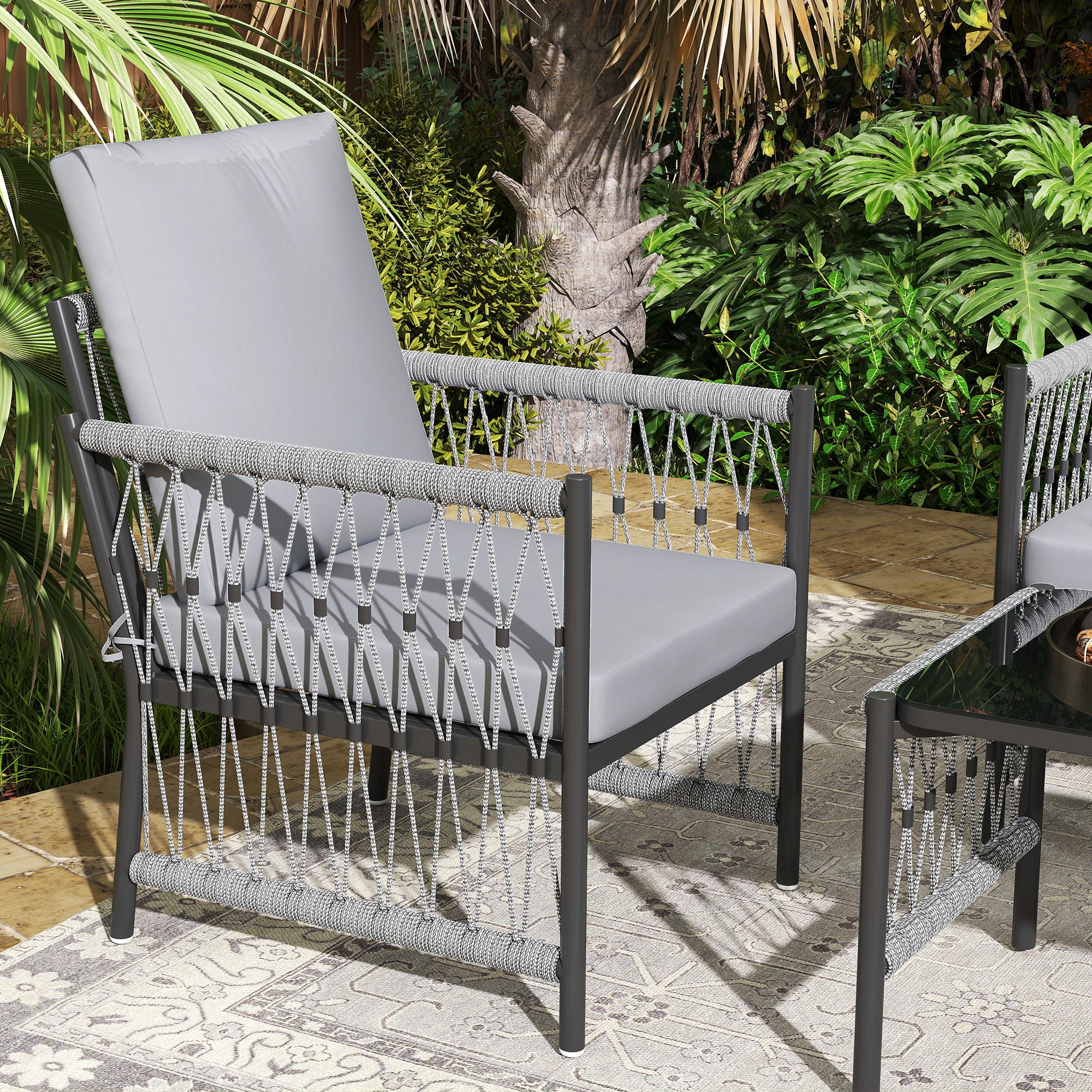 Outsunny 4 Seater Rattan Garden Sofa Set With Glass Top Coffee Table - Image 18