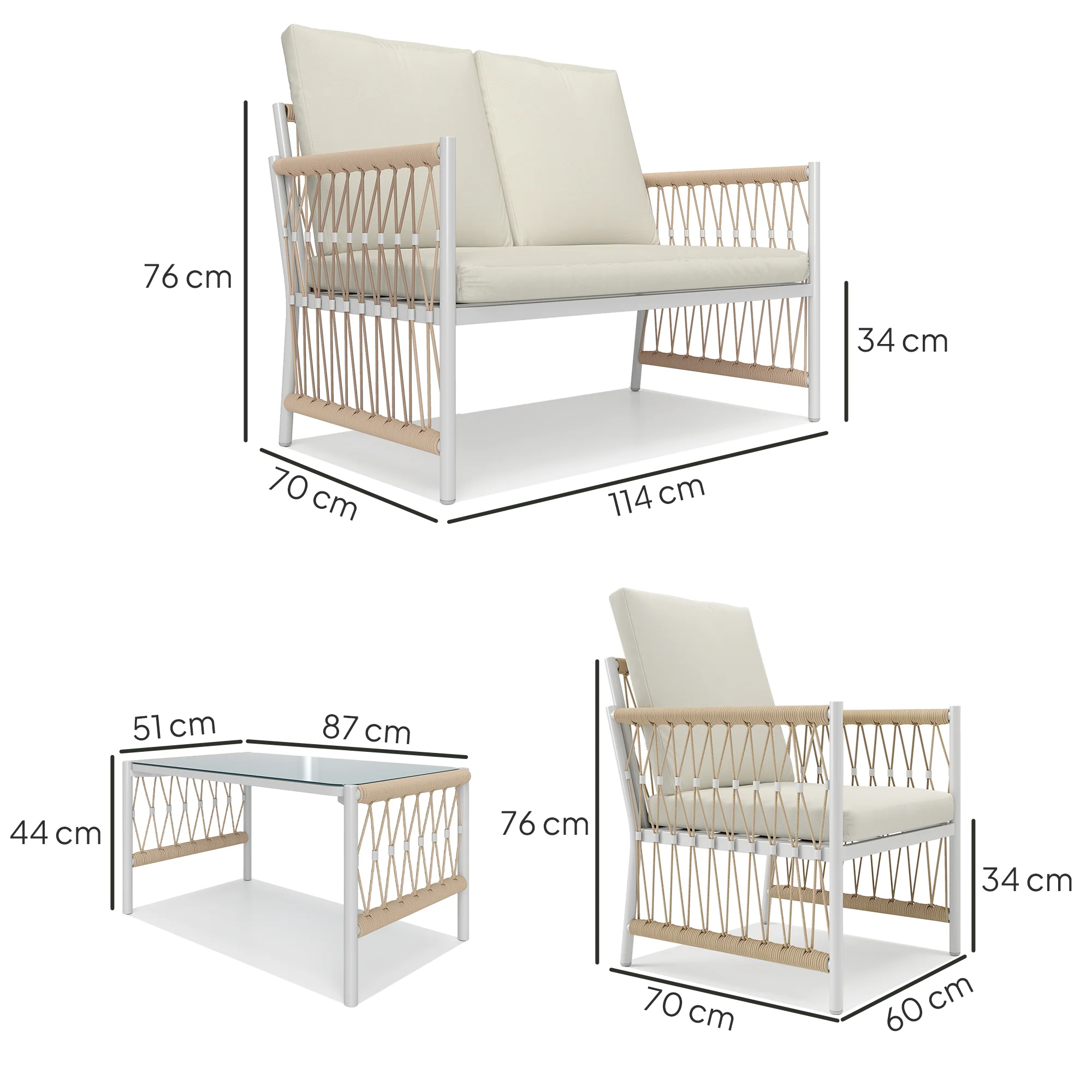 Outsunny 4 Seater Rattan Garden Sofa Set With Glass Top Coffee Table - Image 5