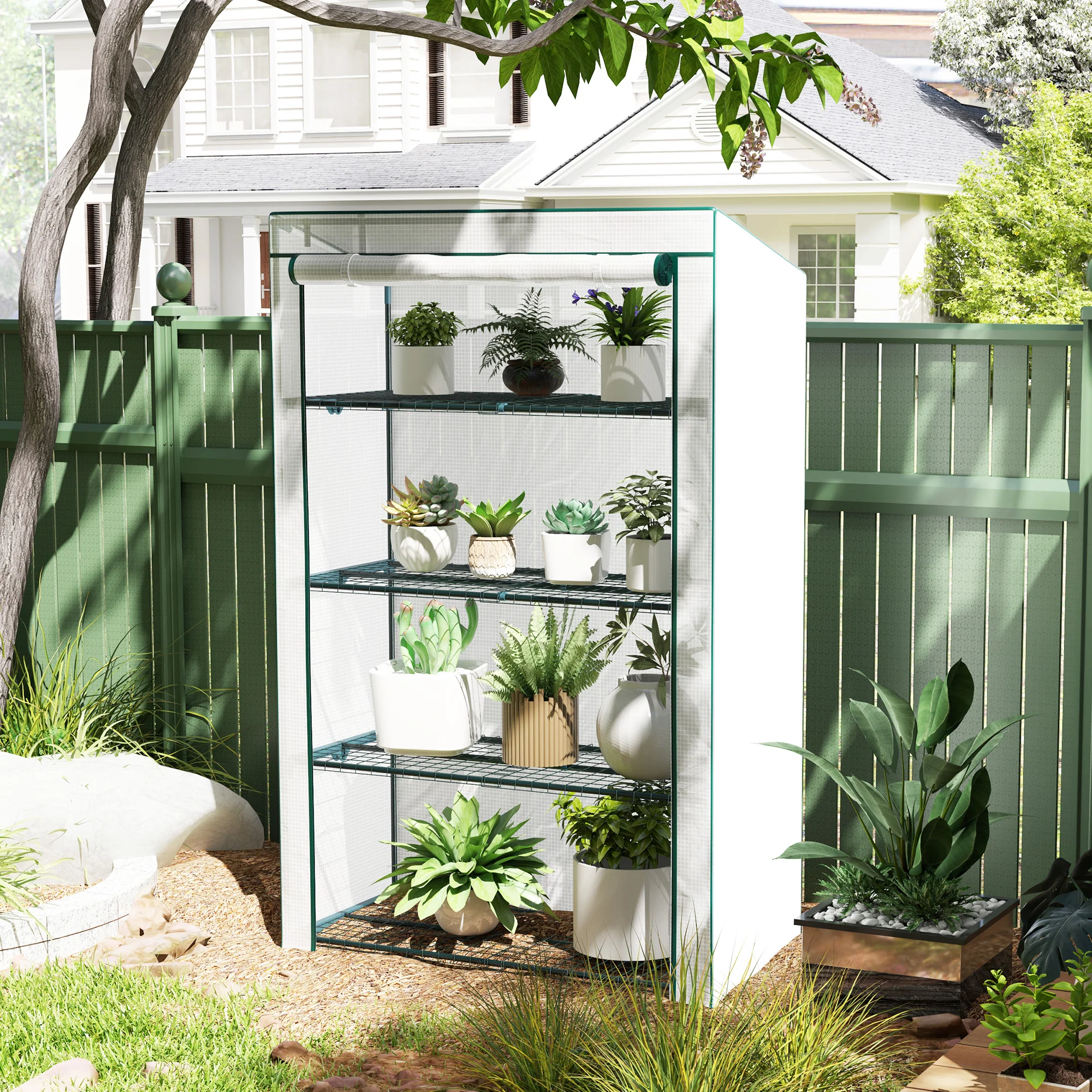 Outsunny 4 Tier Lean-to Mini Greenhouse With Reinforced PE Cover - Image 11
