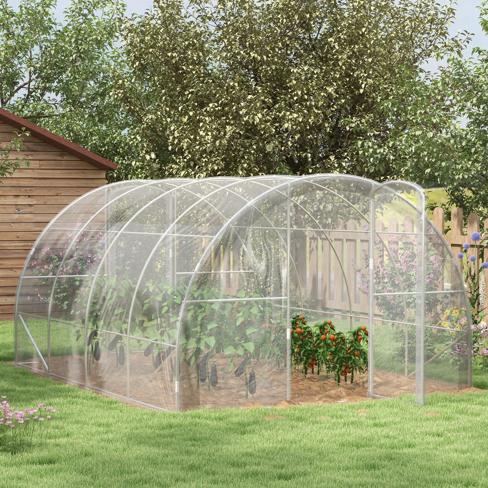 Outsunny 4 x 3 x 2m Polytunnel Greenhouse with Door, Galvanised Steel Frame - Image 2