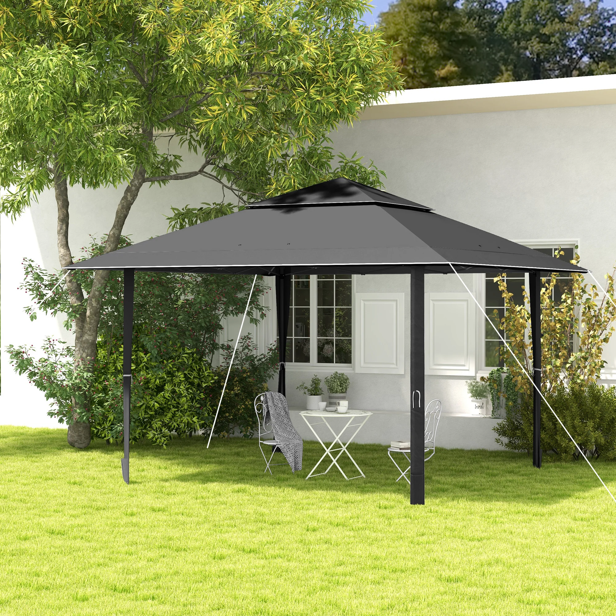 Outsunny 4 x 4m Outdoor Pop-Up Canopy Tent Gazebo Adjustable Legs Bag Dark Grey - Image 2