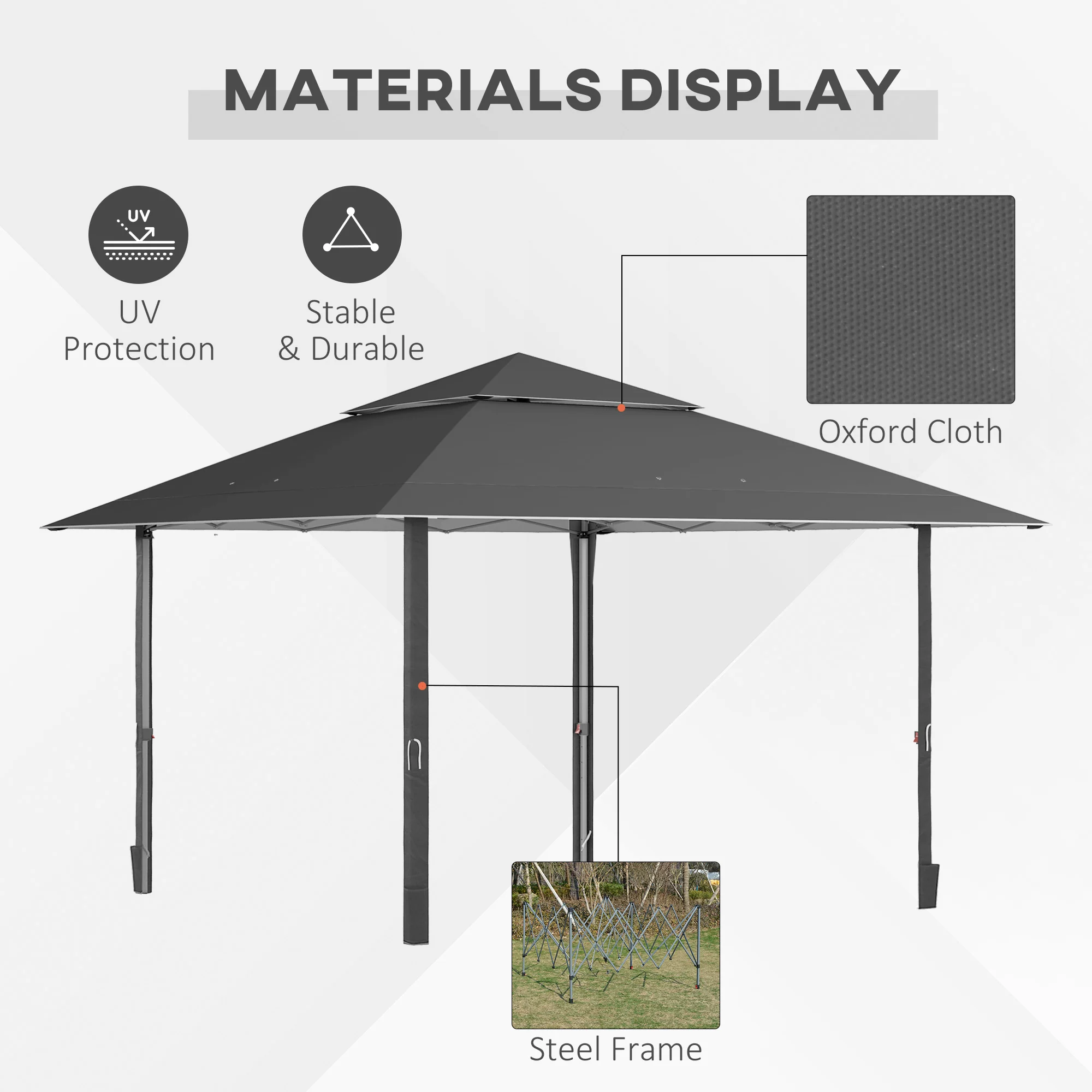 Outsunny 4 x 4m Outdoor Pop-Up Canopy Tent Gazebo Adjustable Legs Bag Dark Grey - Image 3