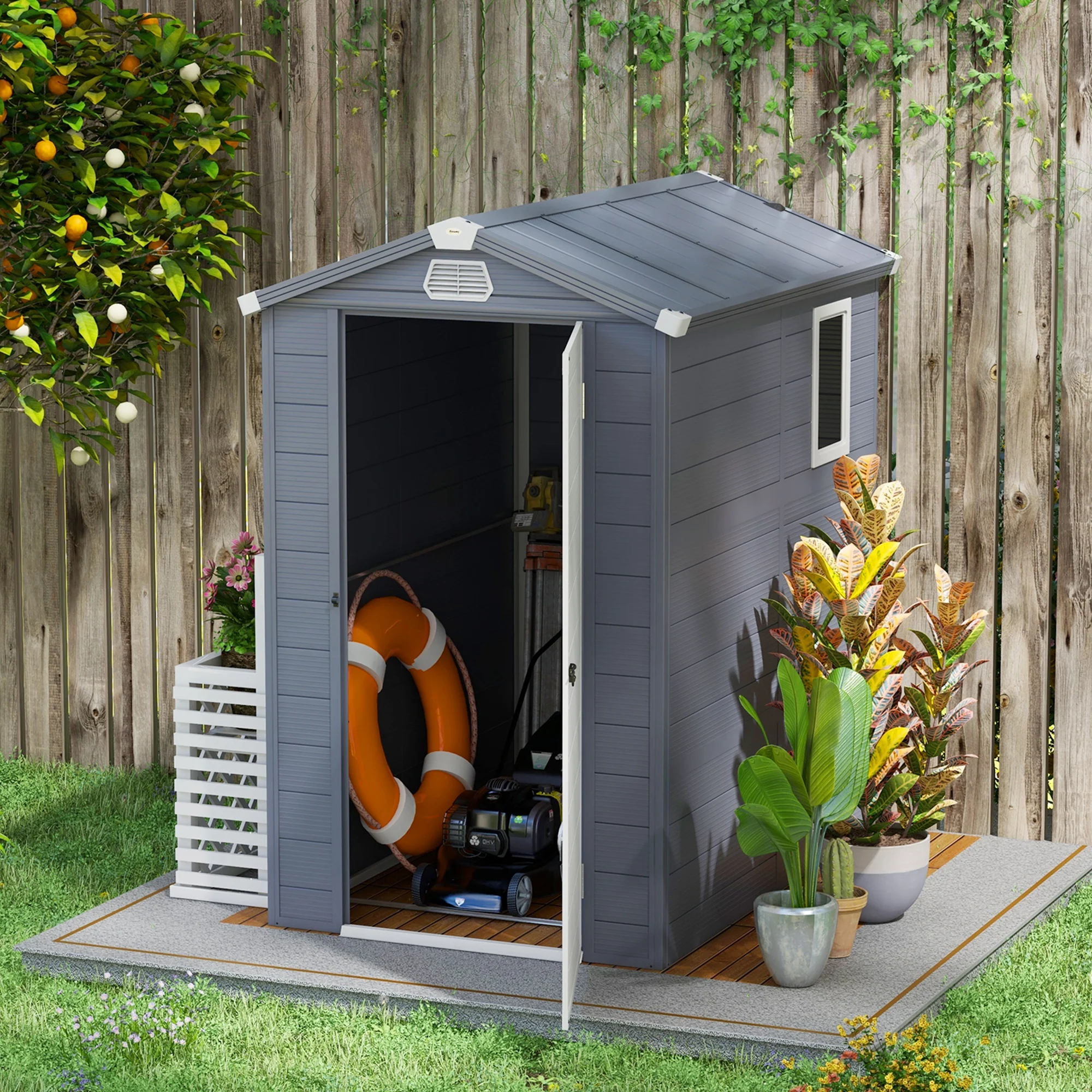 Outsunny 4 x 6ft Garden Shed Storage with Foundation Kit and Vents, Grey - Image 2