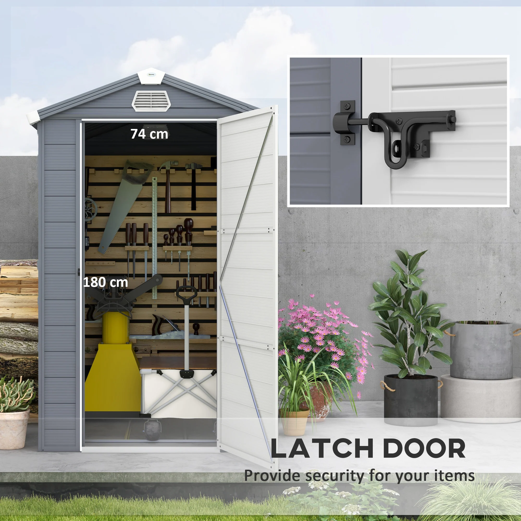 Outsunny 4 x 6ft Garden Shed Storage with Foundation Kit and Vents, Grey - Image 4