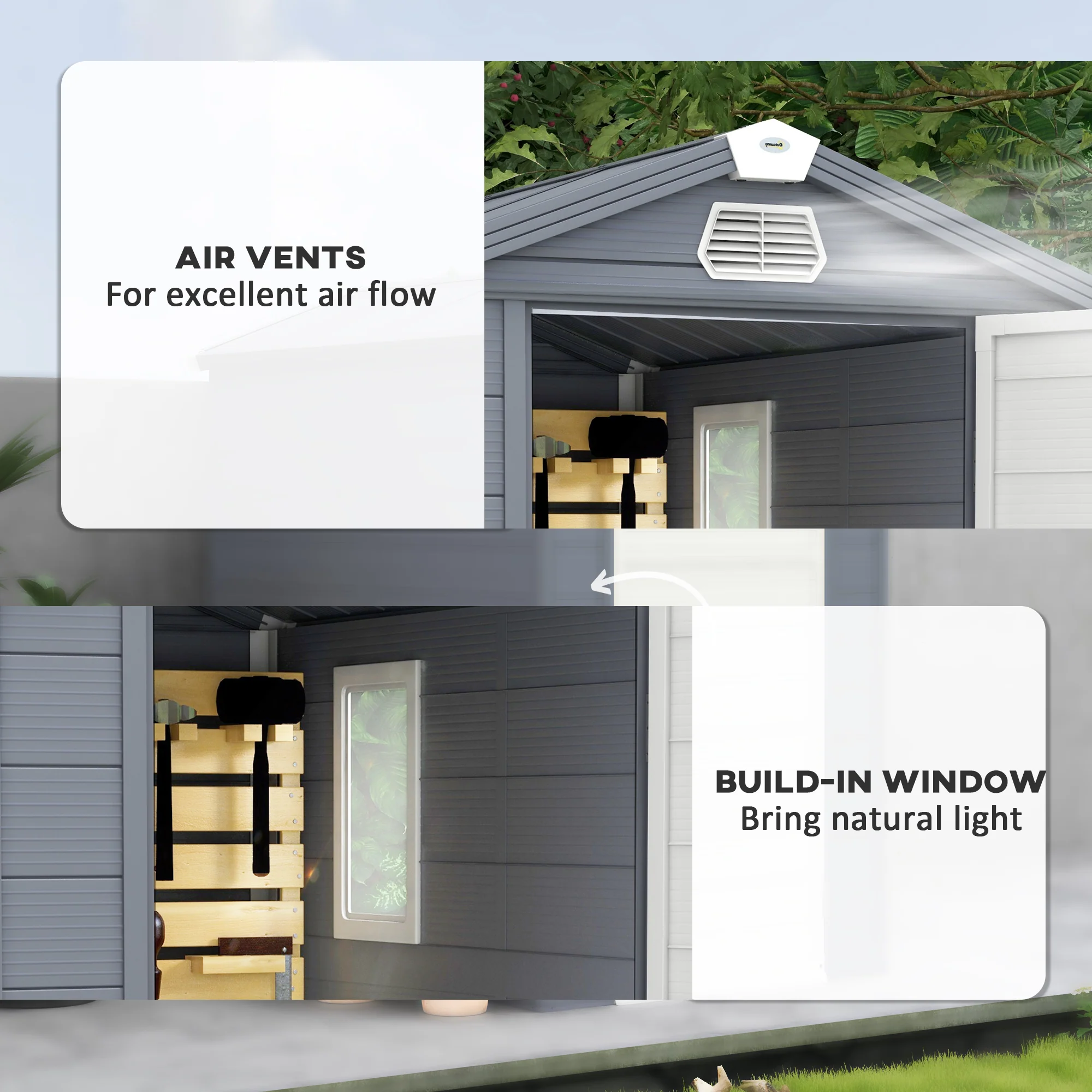 Outsunny 4 x 6ft Garden Shed Storage with Foundation Kit and Vents, Grey - Image 7