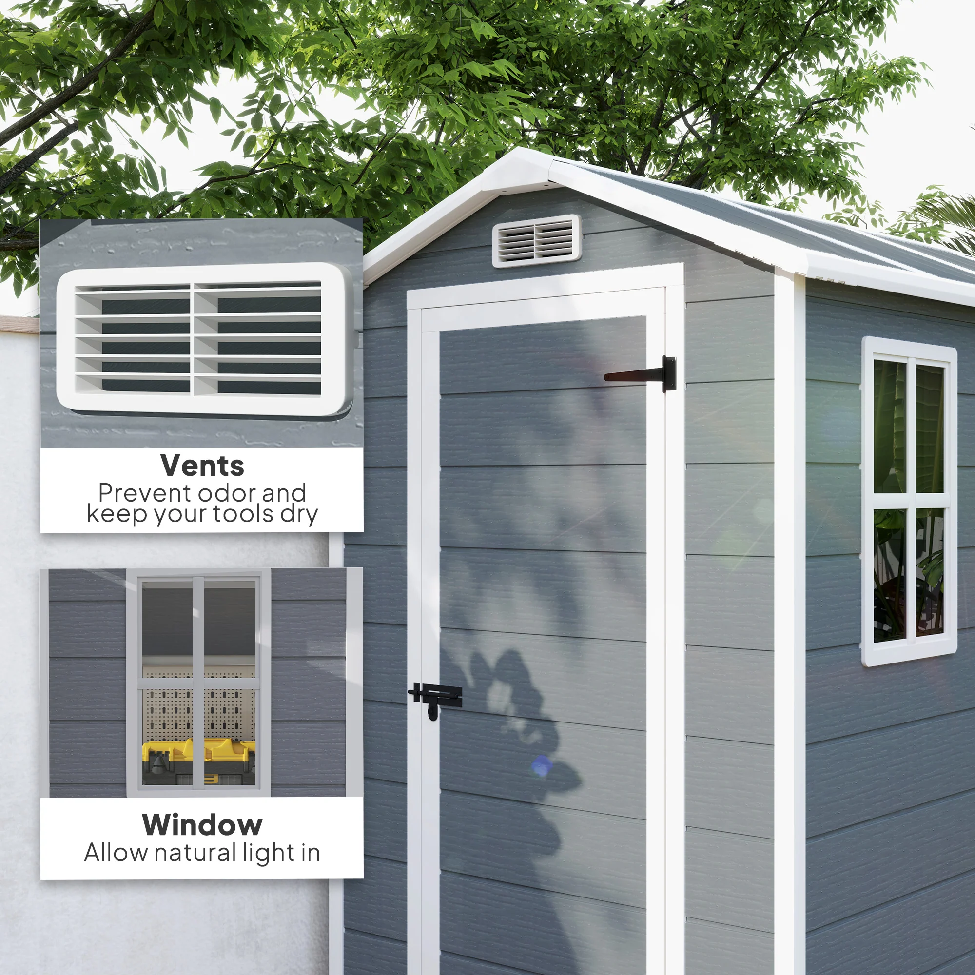 Outsunny 4 x 6ft Plastic Garden Shed with Floor, Window and Lockable Door - Image 6