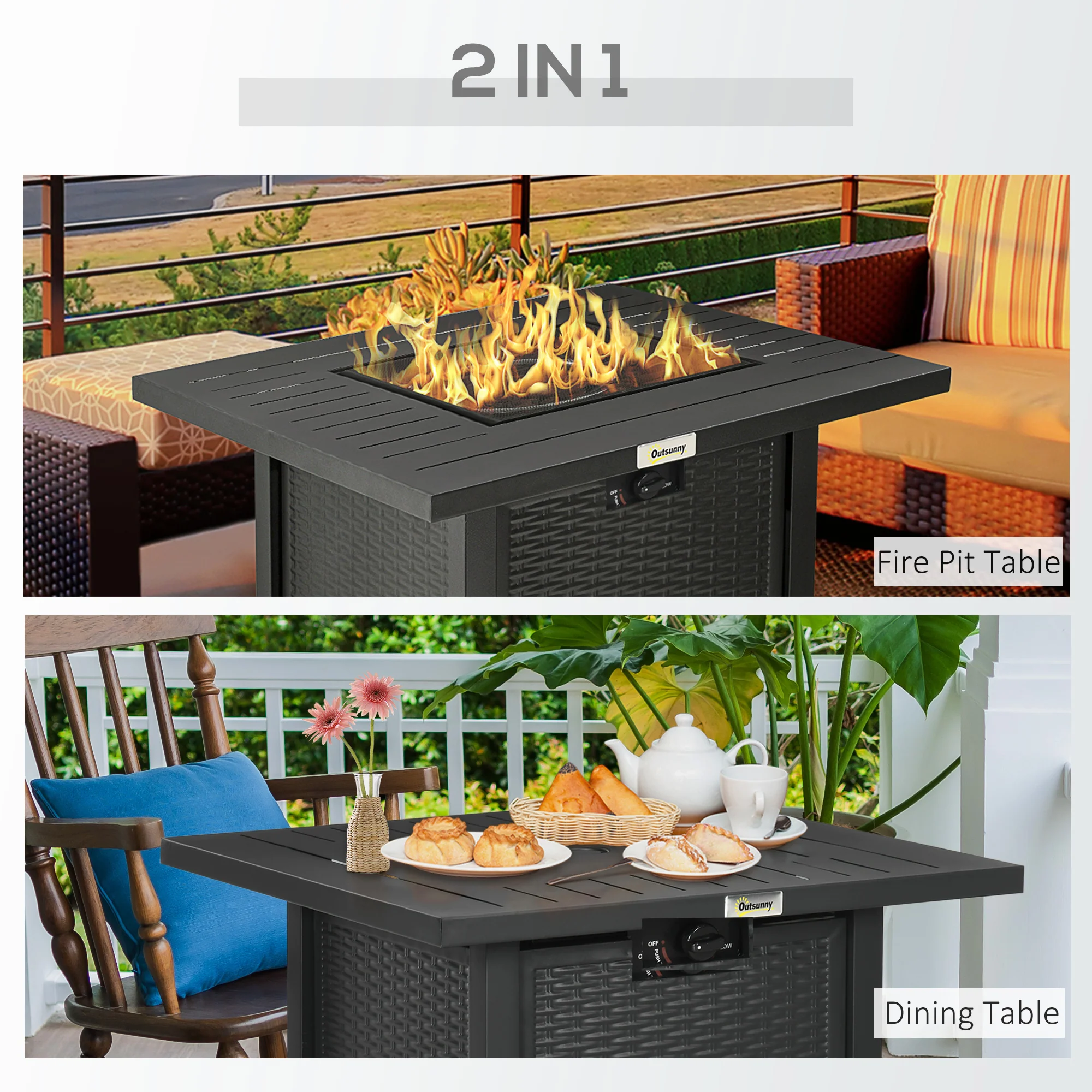 Outsunny 40,000 BTU Gas Firepit Table with Protective Cover, Spark Guard - Image 3