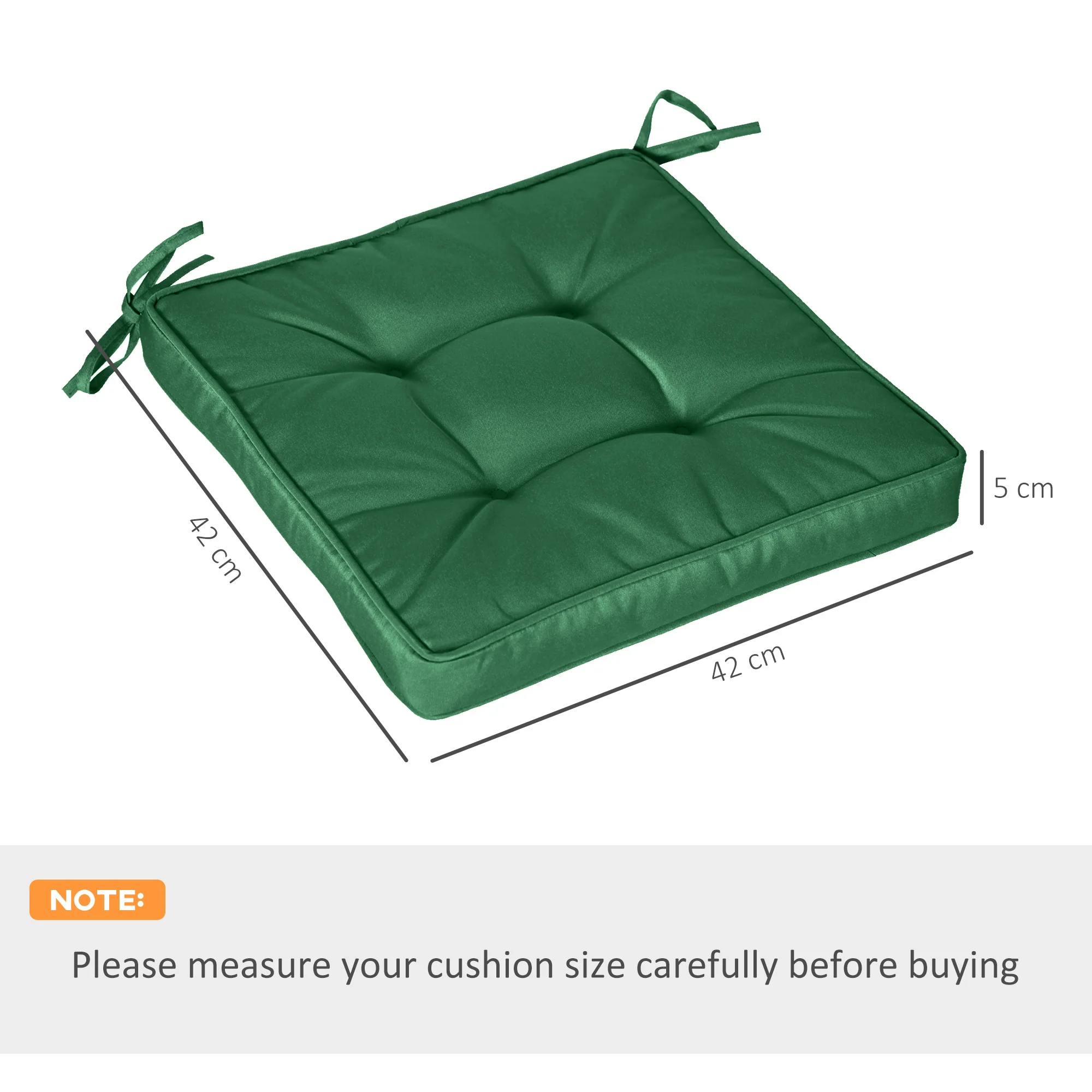 Outsunny 42 x 42cm Replacement Garden Seat Cushion Pad with Ties, Green - Image 5