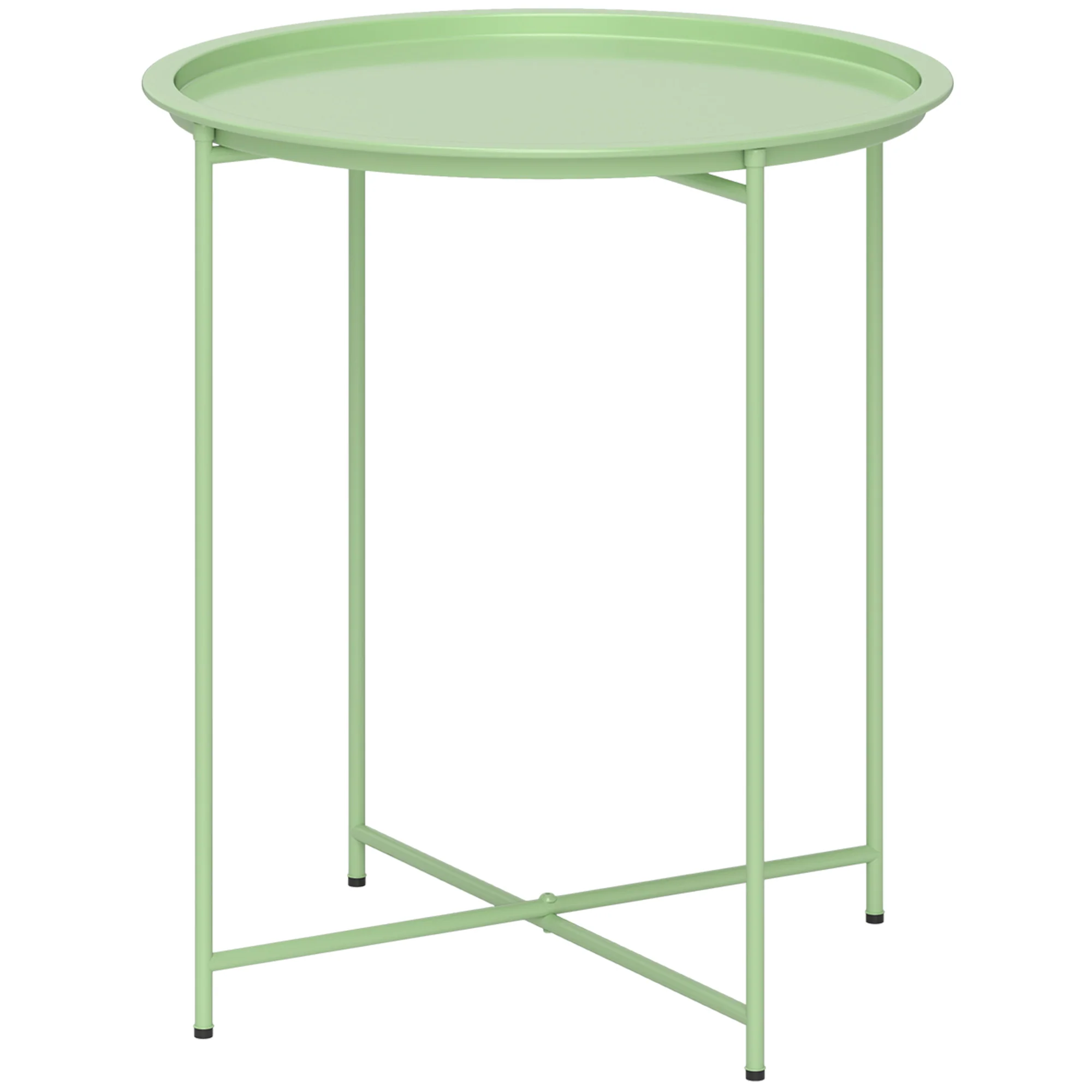 Outsunny 46cm Round Garden Table, Small Side Table w/ Removable Tray, Green