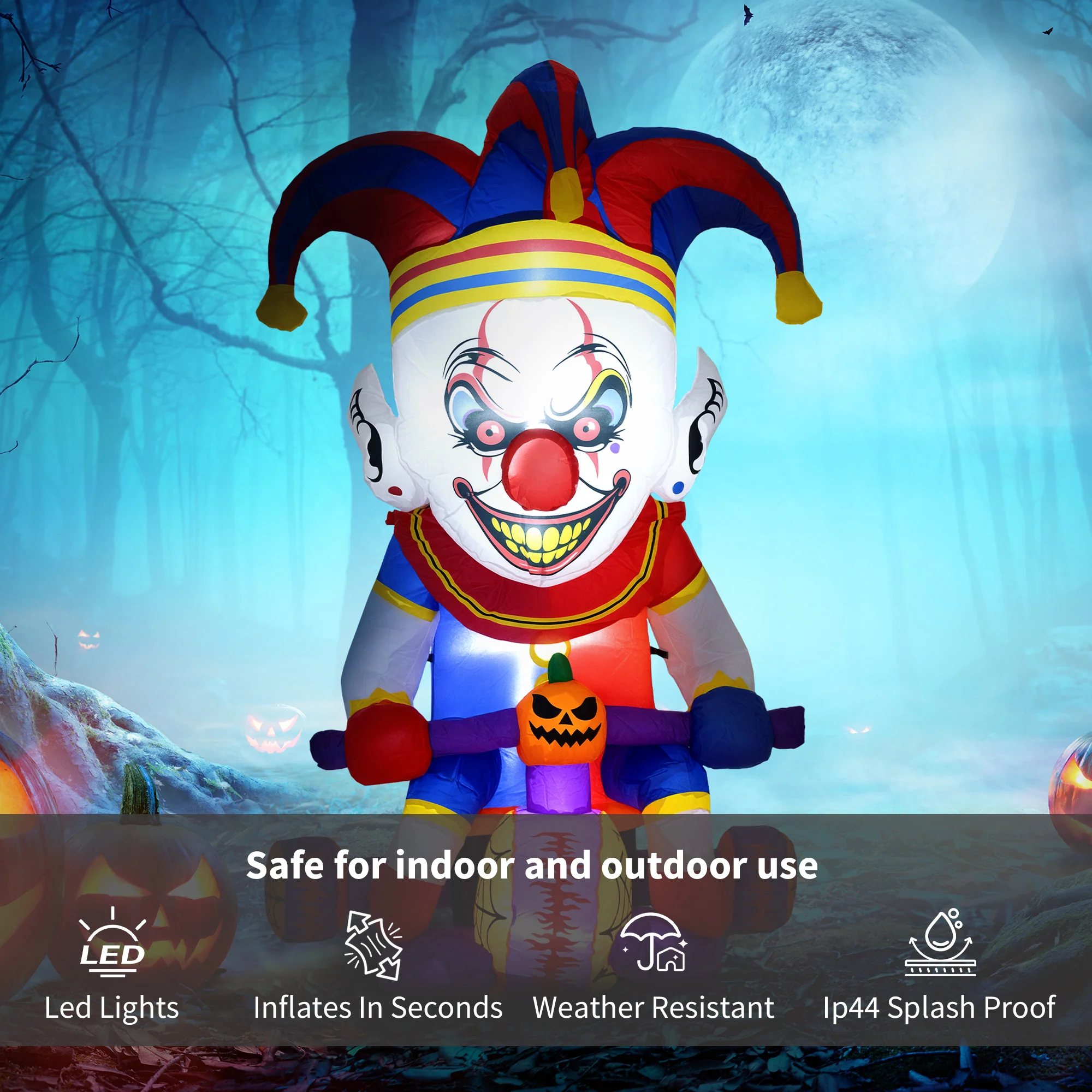 Outsunny 4ft Blow Up Outdoor Halloween Decoration, Clown on Bicycle - Image 4