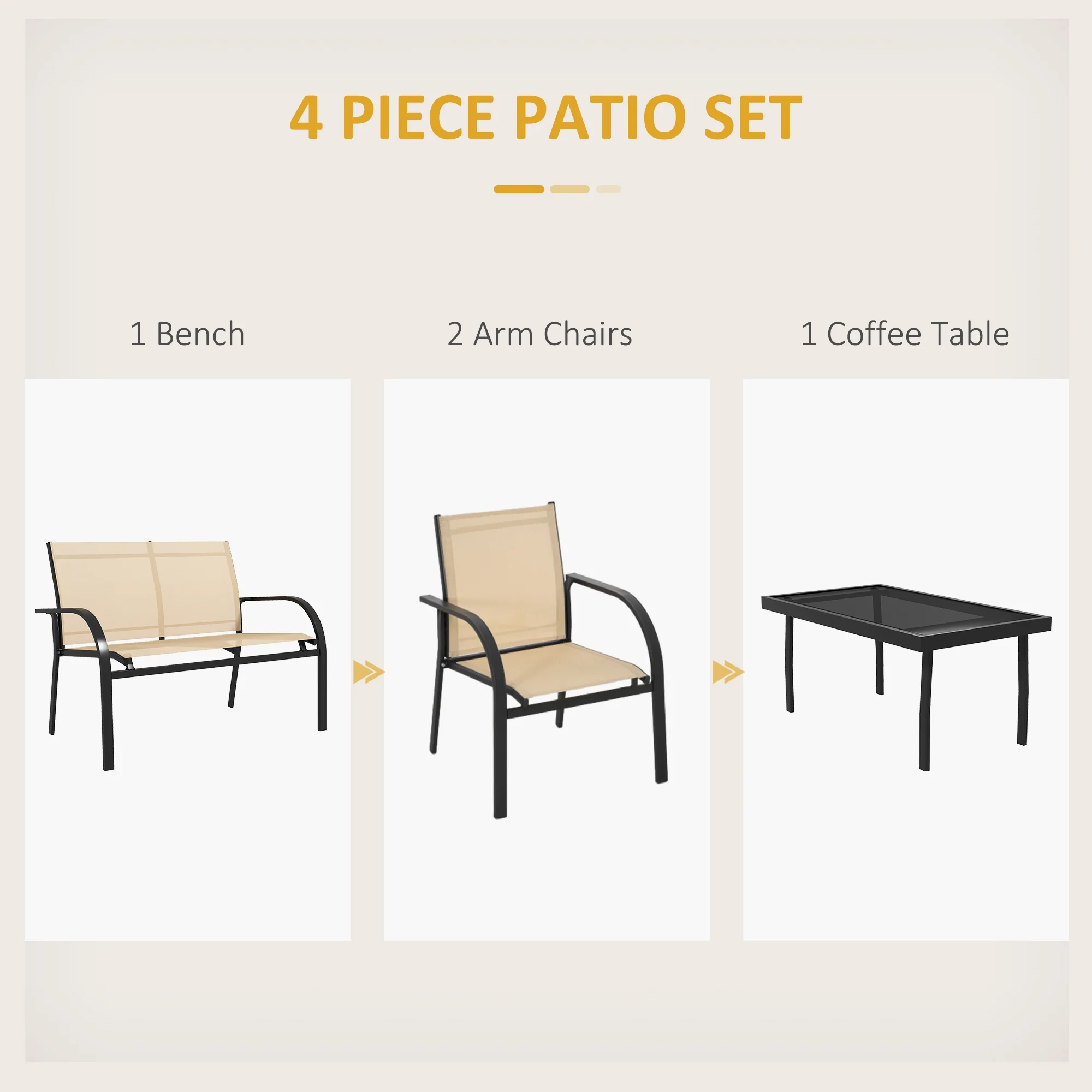 Outsunny 4pcs Patio Furniture Set Garden Sofa Glass Top Coffee Table Beige - Image 3