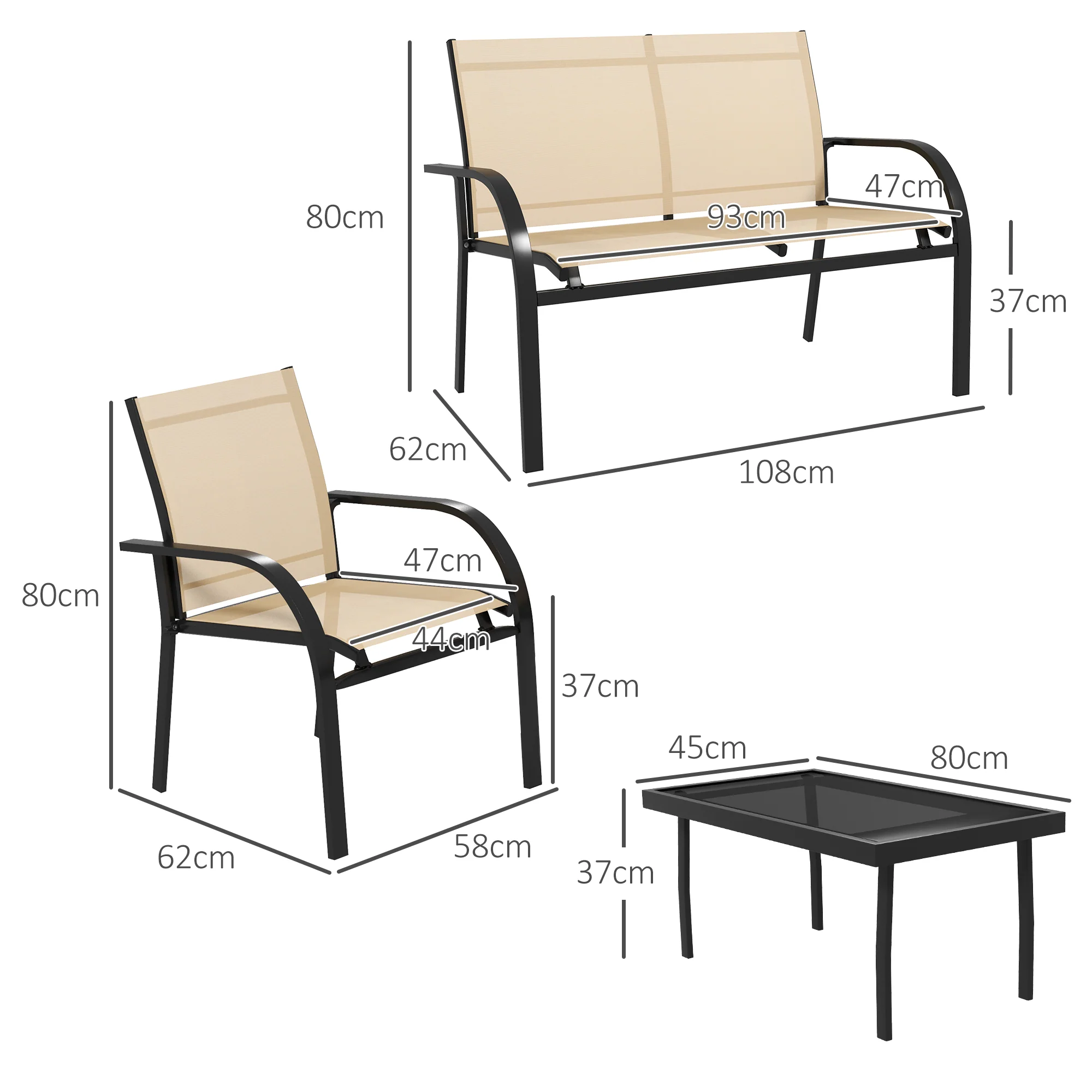 Outsunny 4pcs Patio Furniture Set Garden Sofa Glass Top Coffee Table Beige - Image 5