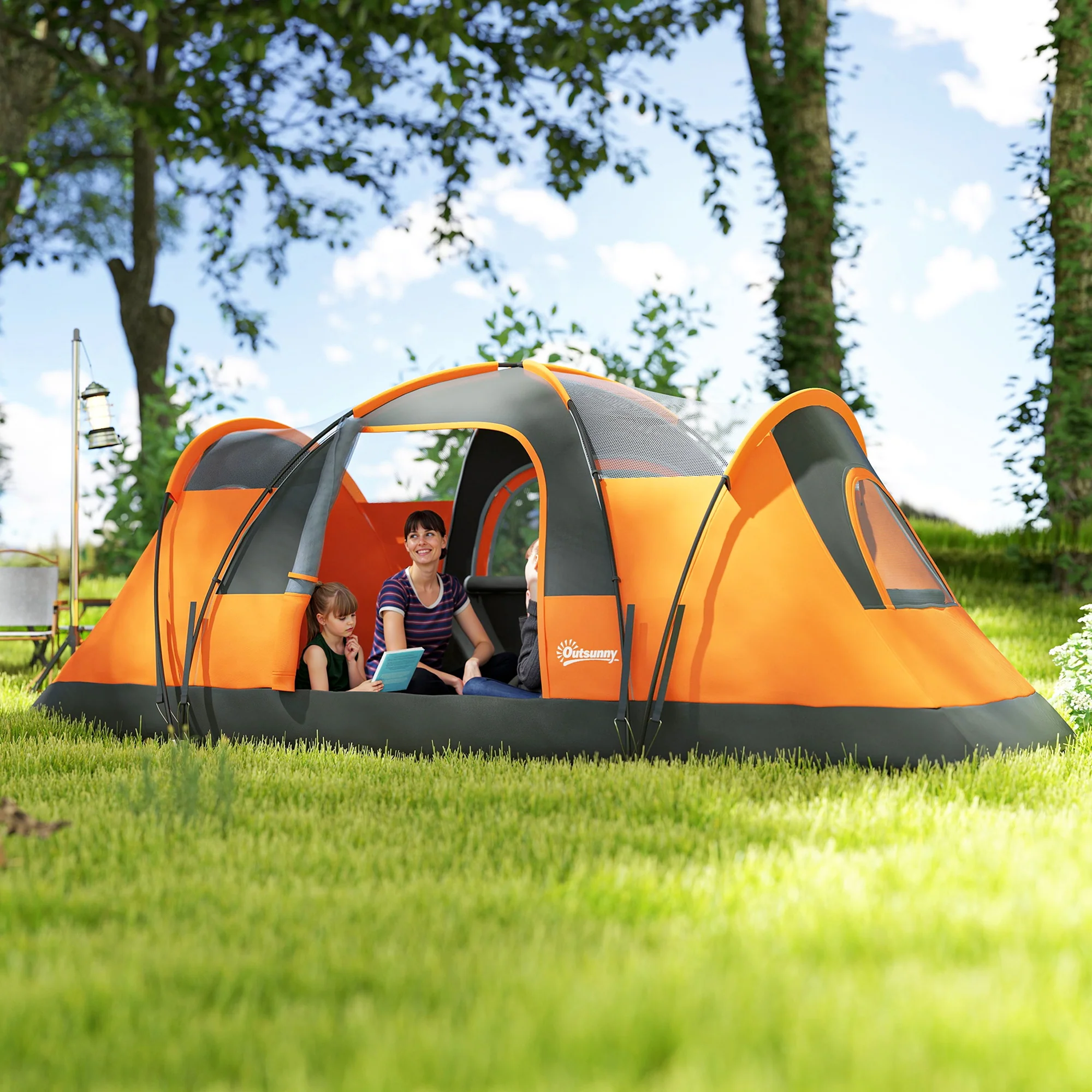 Outsunny 5-6 Man Camping Tent with Bag, Fibreglass and Steel Frame, Orange - Image 9