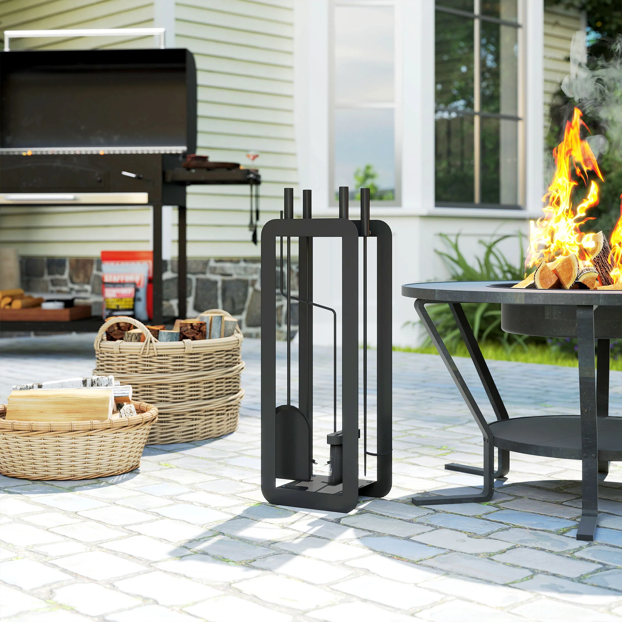 Outsunny 5 PCS Fireplace Companion Set, Metal Fireplace Accessories, Black - Image 2