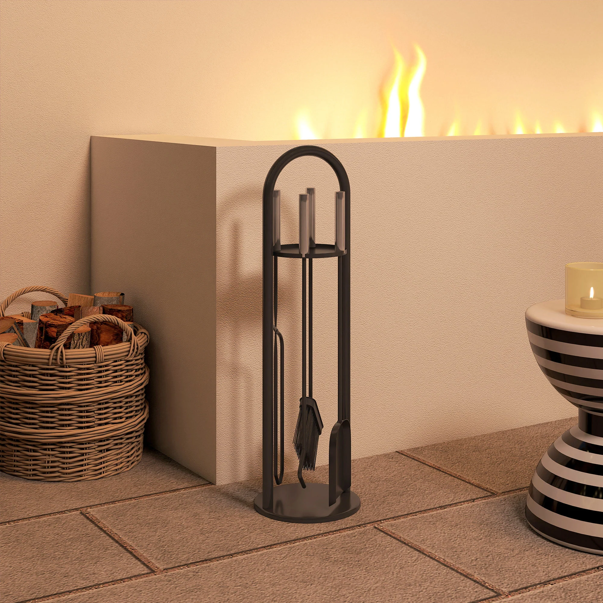 Outsunny 5 PCS Fireplace Companion Set, Metal Fireside Companion Set, Silver - Image 8