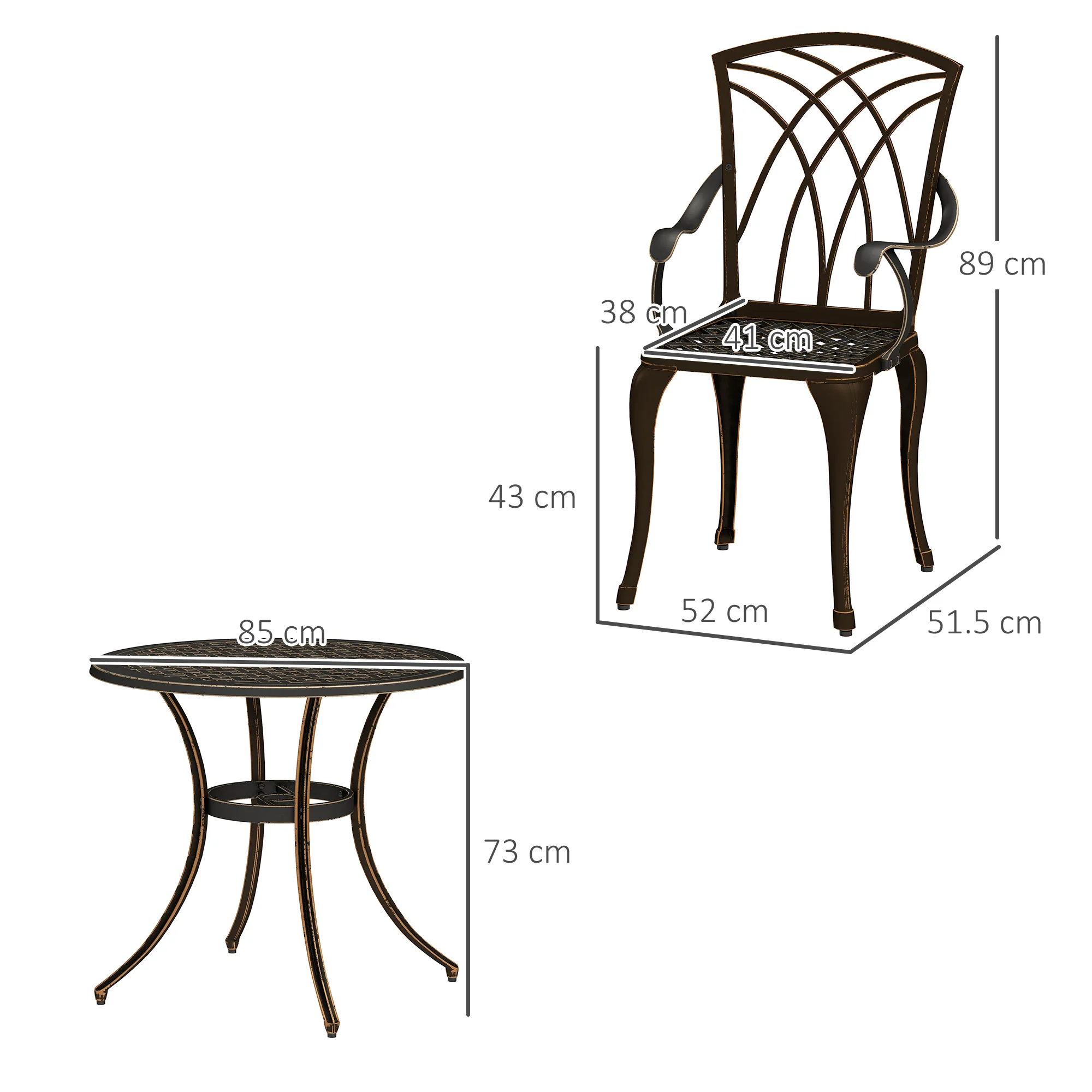 Outsunny 5 PCs Garden Dining Set, Garden Furniture Set, Bronze Tone - Image 5
