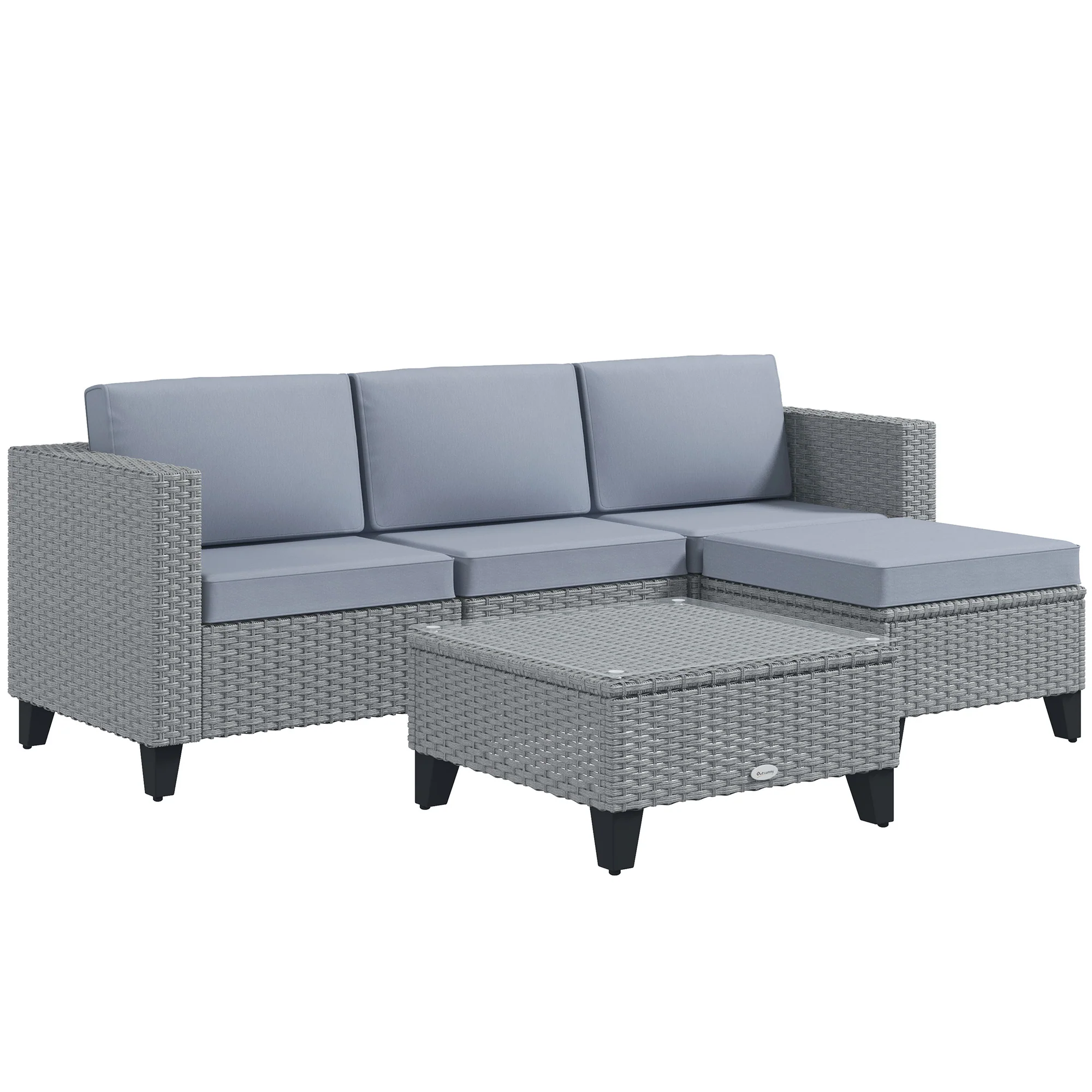 Outsunny 5 PCs Rattan Garden Furniture Set with Glass Coffee Table - Image 10